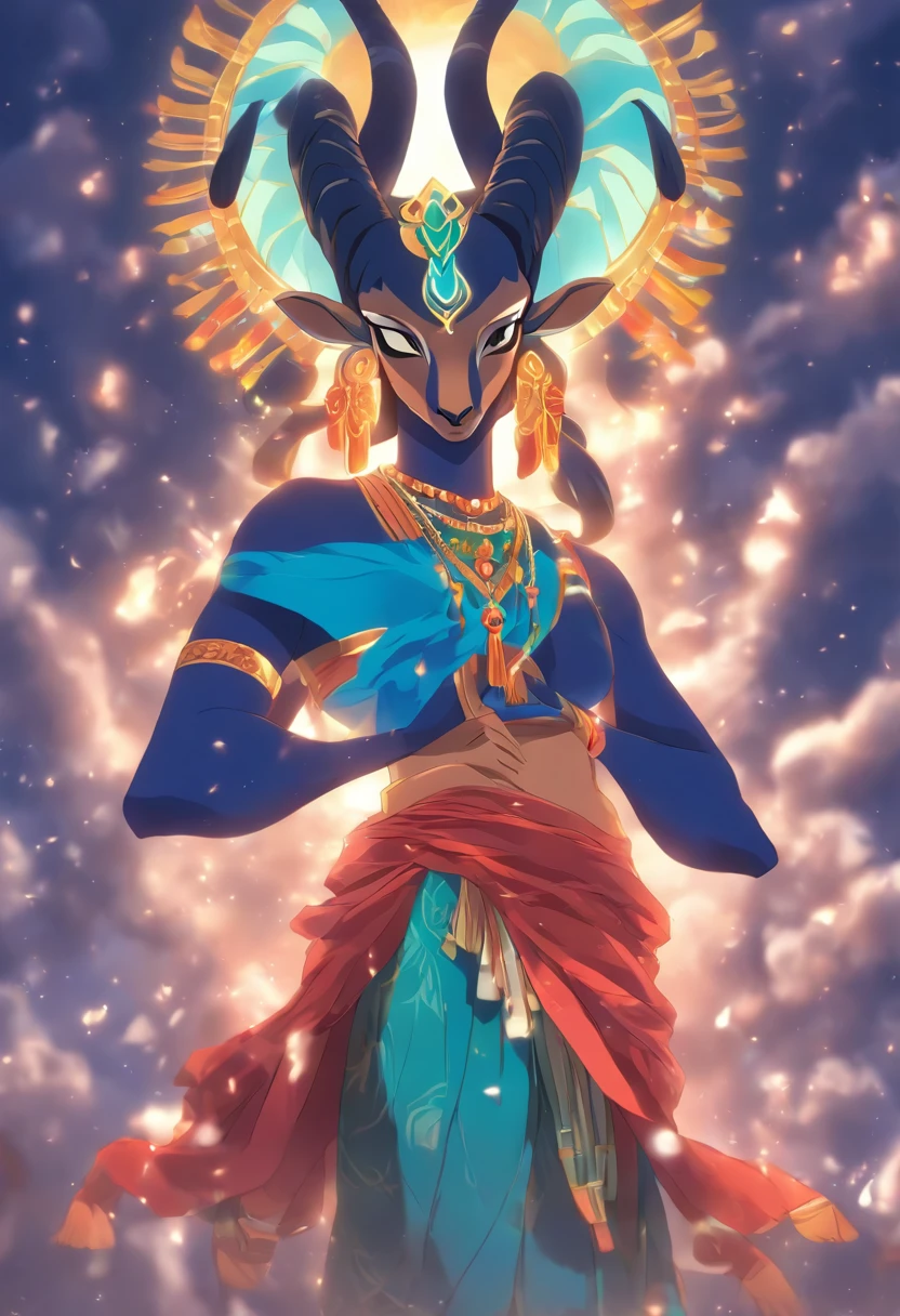 (((Vayu))) best quality, ultra-high resolution, 4K detailed CG, masterpiece, Hindu God, wind, Hindu mythology, ((About an antelope)), Hindu image, aesthetic, screen-centric, body complete