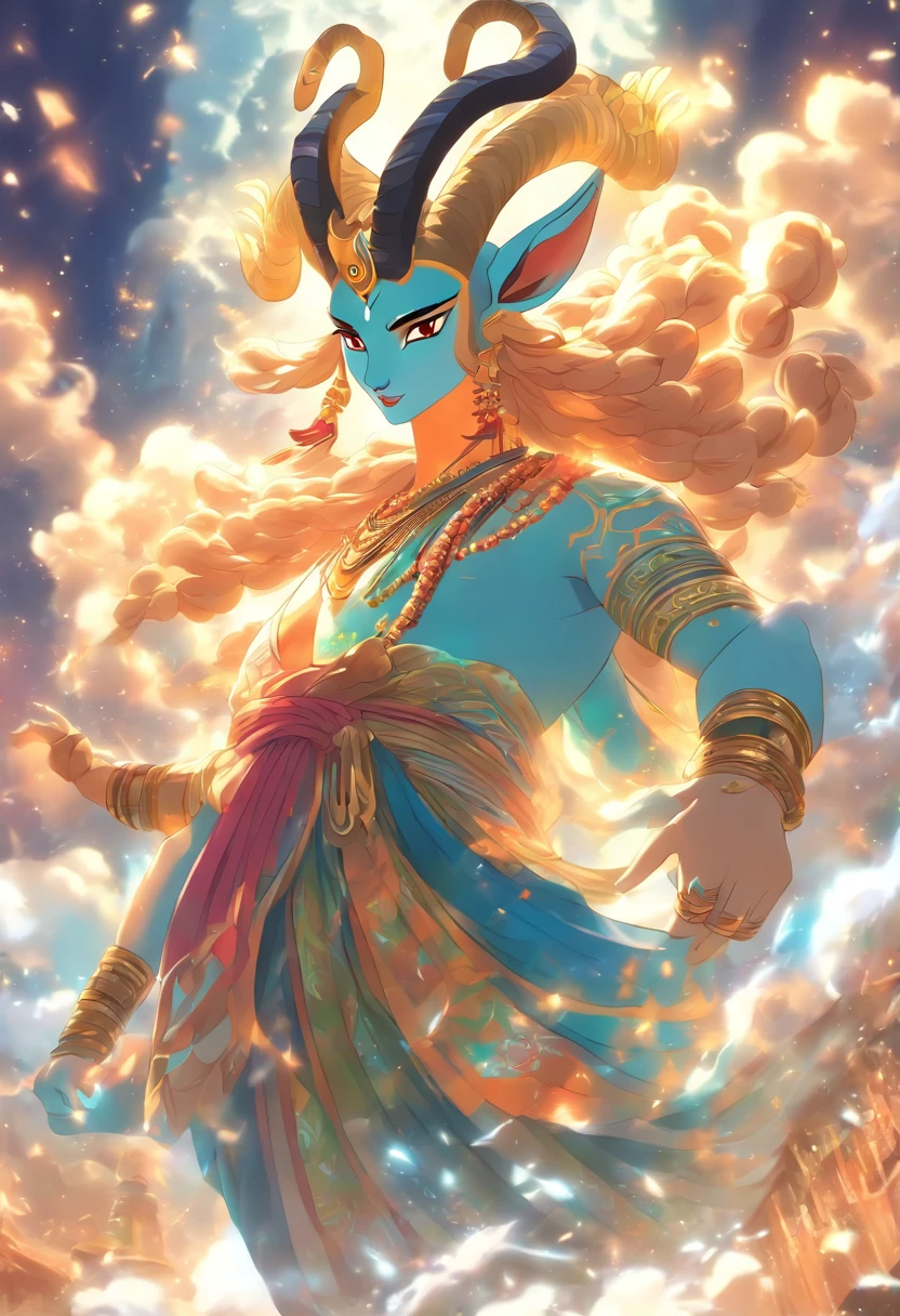 (((Vayu))) best quality, ultra-high resolution, 4K detailed CG, masterpiece, Hindu God, wind, Hindu mythology, ((Antelope climbs)), Hindu image, aesthetic, screen-centric, body complete