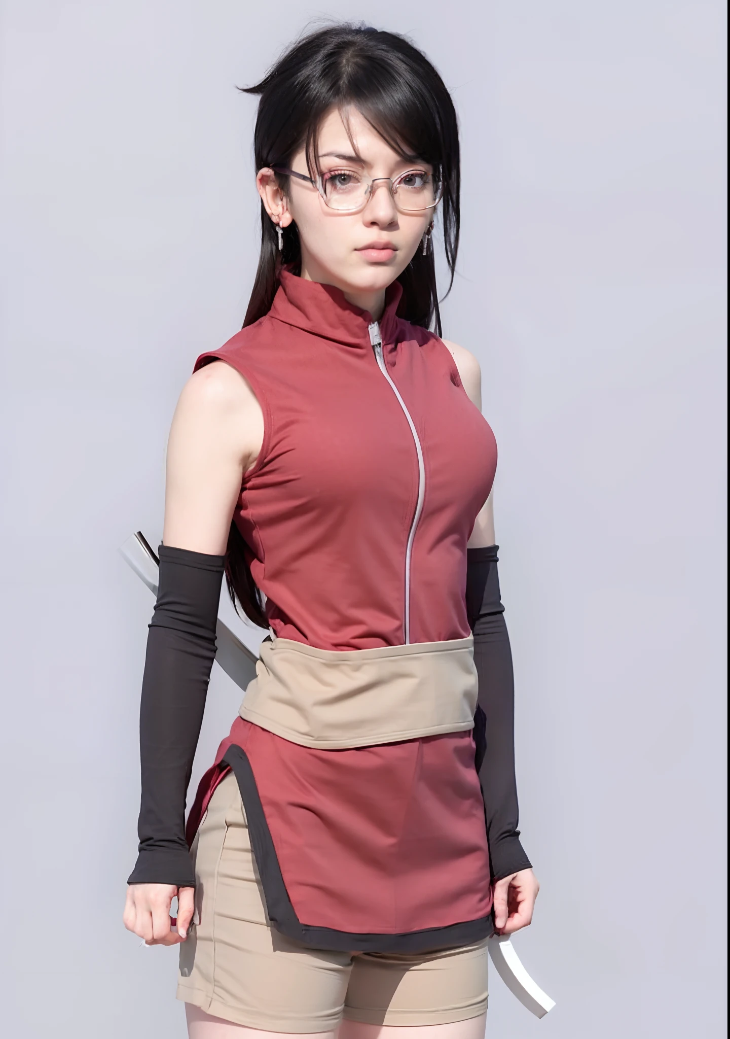 a girl in a red shirt and glasses, from naruto, kunoichi, sakura haruno, sakura haruno in slug sage mode, akatsuki akira, hinata hyuga from naruto, hinata hyuga, haruno sakura, High quality image, masterpiece, detailed hair texture, detailed skin texture, detailed cloth texture, 8k, add fabric details, ultra detailed skin texture, ultra detailed photo, skin pores, cloth details, high skin details, realistic hair details