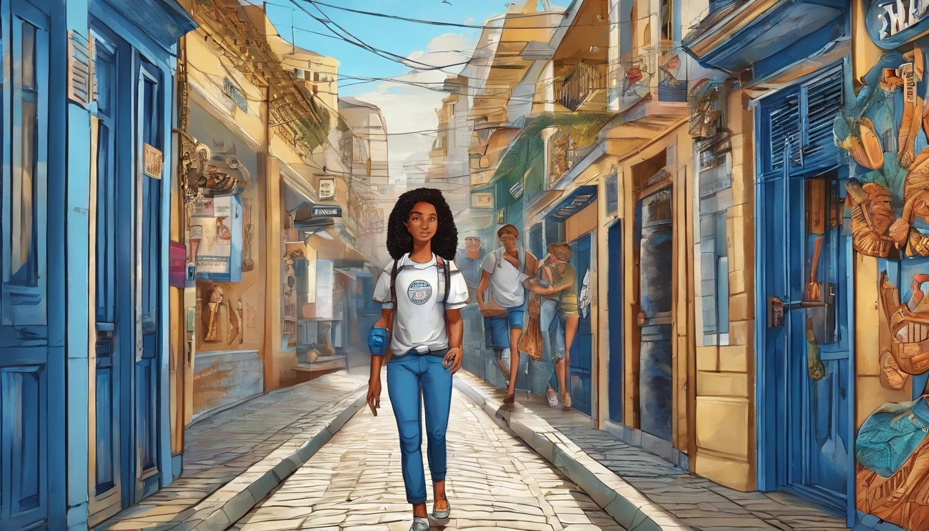 pupils , Brazilian, Smartphone and headset included, Walk the streets of Fortaleza in jeans, Blue shirt, British Tennis,