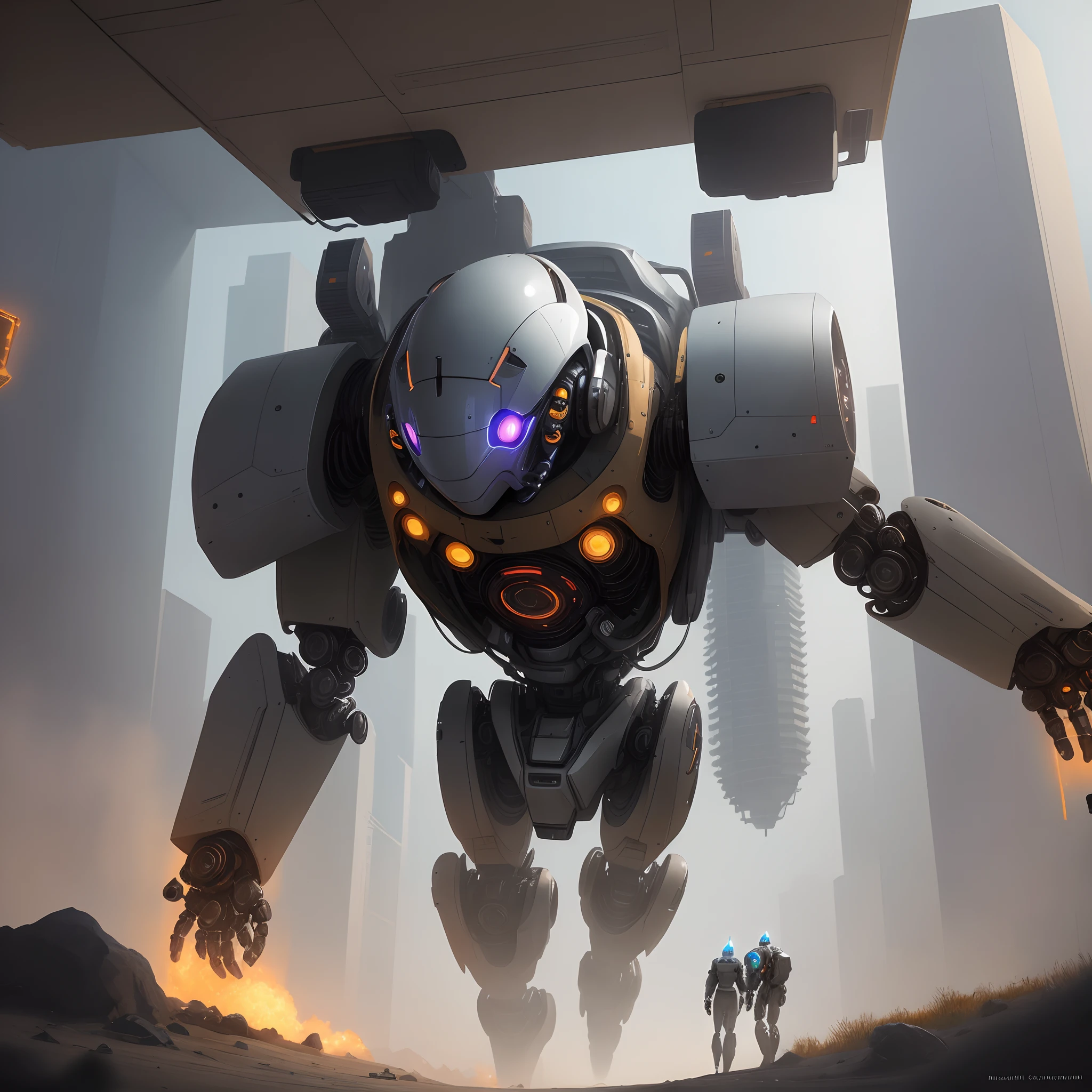 Anime-style robot full of details in a futuristic place