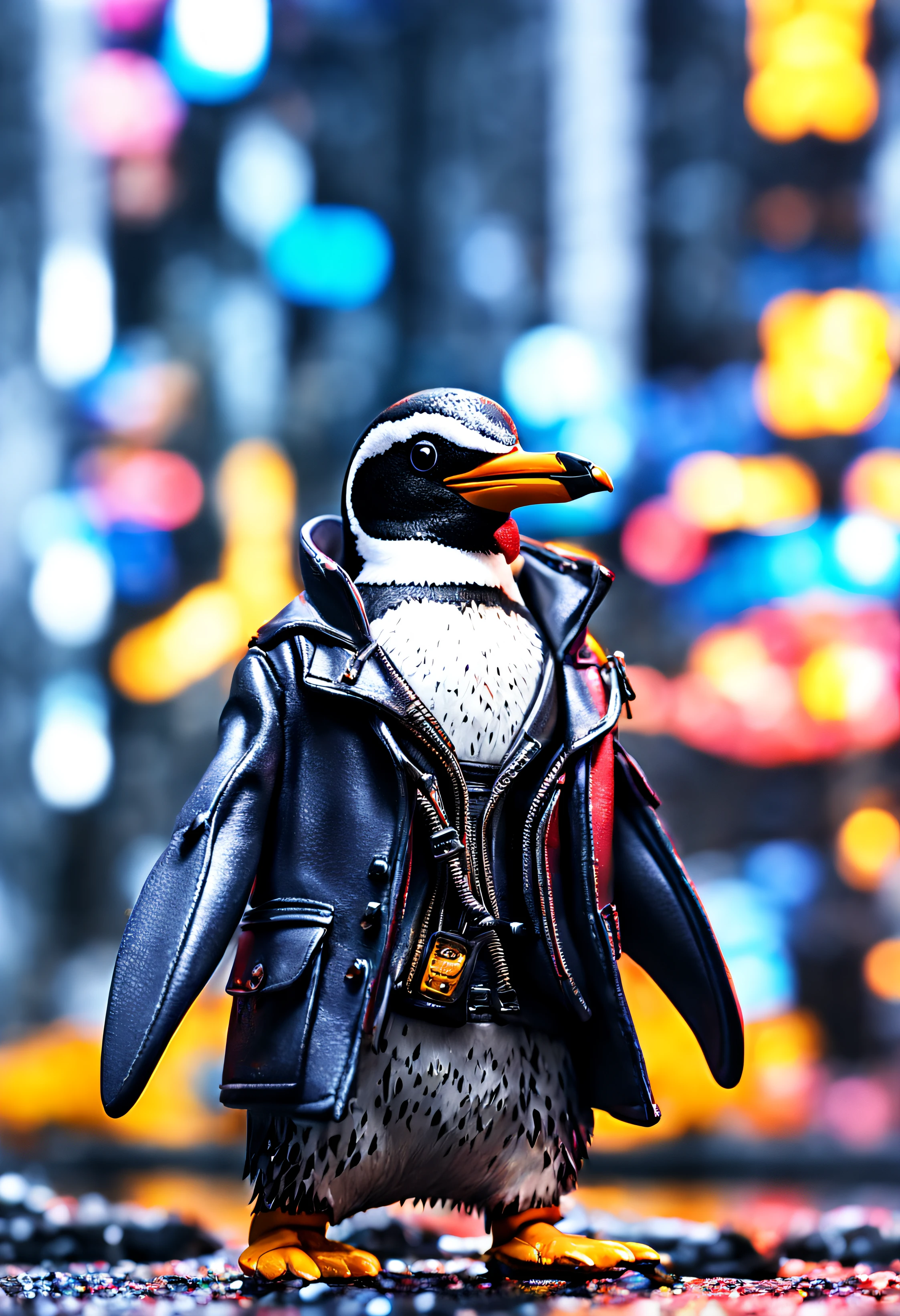 masterpiece、Best Quality、Background bokeh、cyberpunked、Cool Penguin、Pop Penguins、超A high resolution、diorama