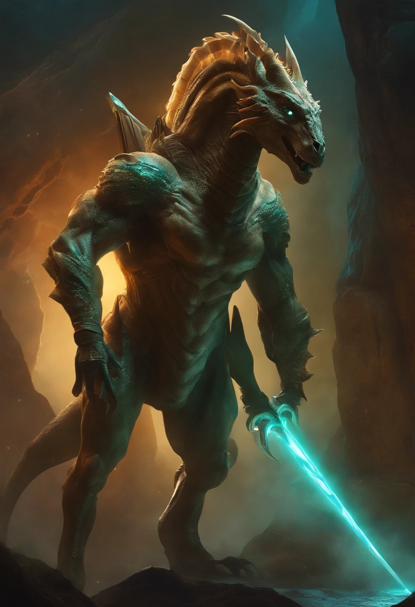 An alien centaur with draconic feet, a scaled and furred hide and a human upper torso. They wield a glowing lance and attack a robot. Scifi, traveller, realistic, epic, retrofuture.