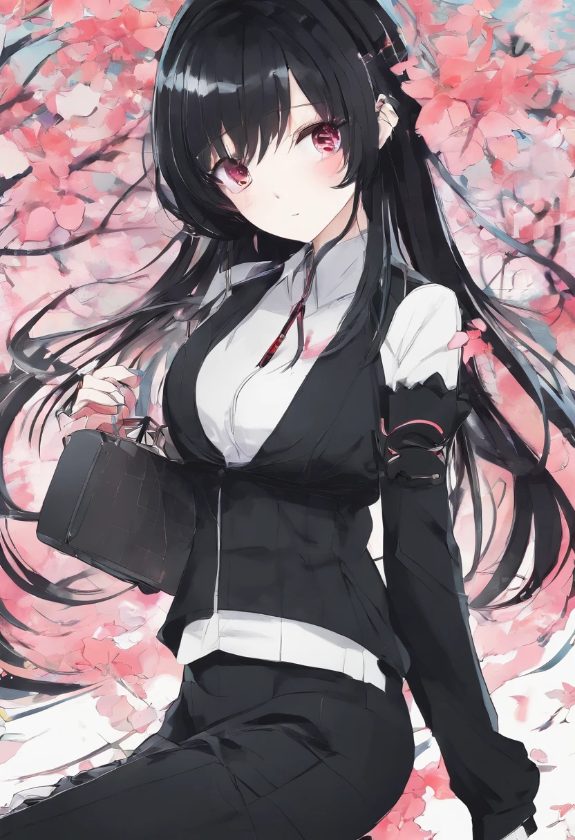 Black haired anime girl with big tits and gothic style