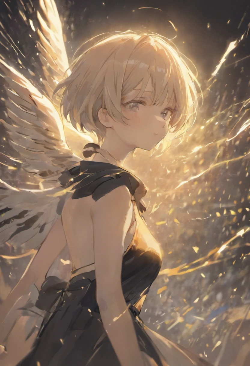 ((最高品質, 10)), (Realistic), (face focus: 1.1), (white & black: 1.3), Cute Girl, Short Hair Hair, I flutter in the wind.., turned sideways, Look up at your face.., Closed eyes, (sleeveless: 1.1)、skirts, H Cup Chest,