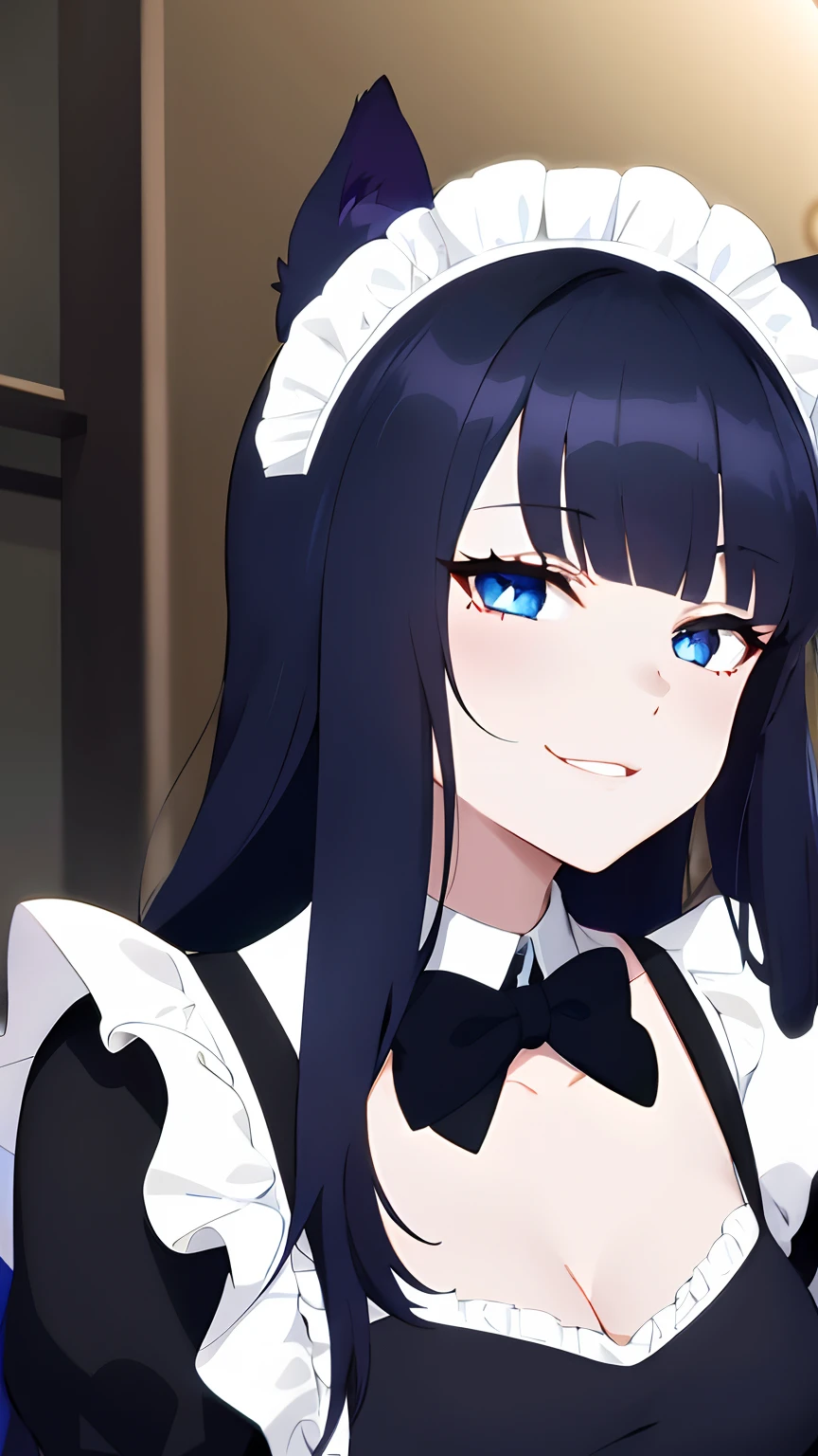 anime character with blue eyes and black hair in a maid outfit, anime moe artstyle, anime girl in a maid costume, albedo from overlord, anime cat girl in a maid costume, albedo from the anime overlord, azur lane style, from the azur lane videogame, shikamimi