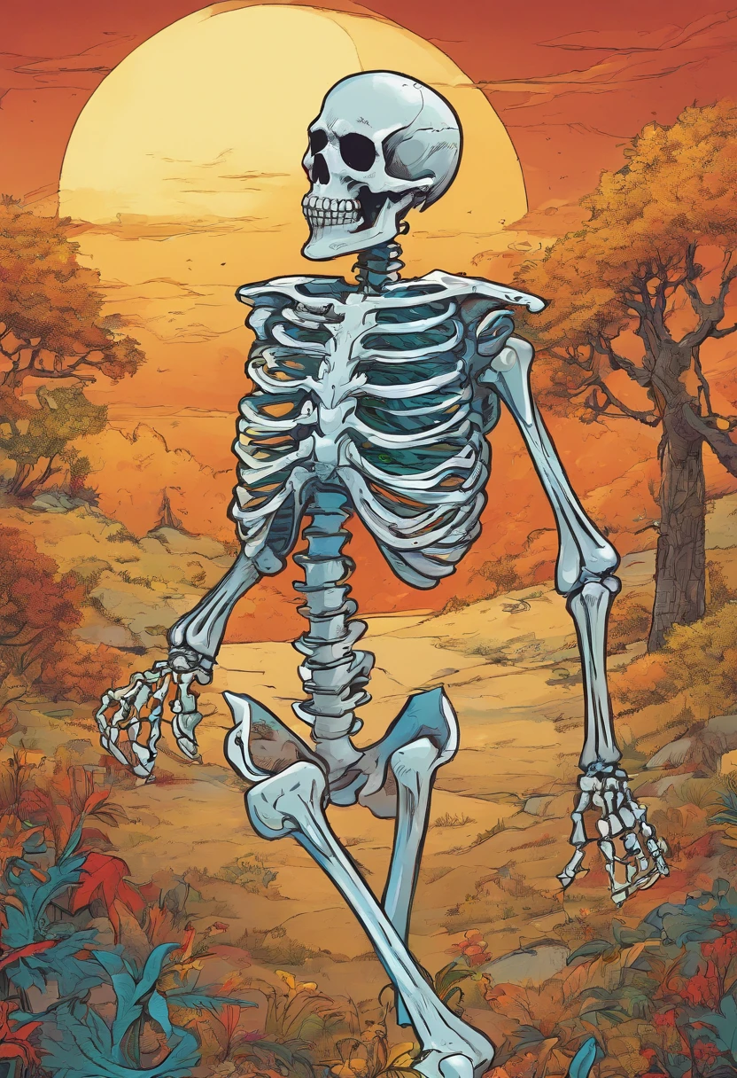 a skeleton (showing the middle finger) in the jungle