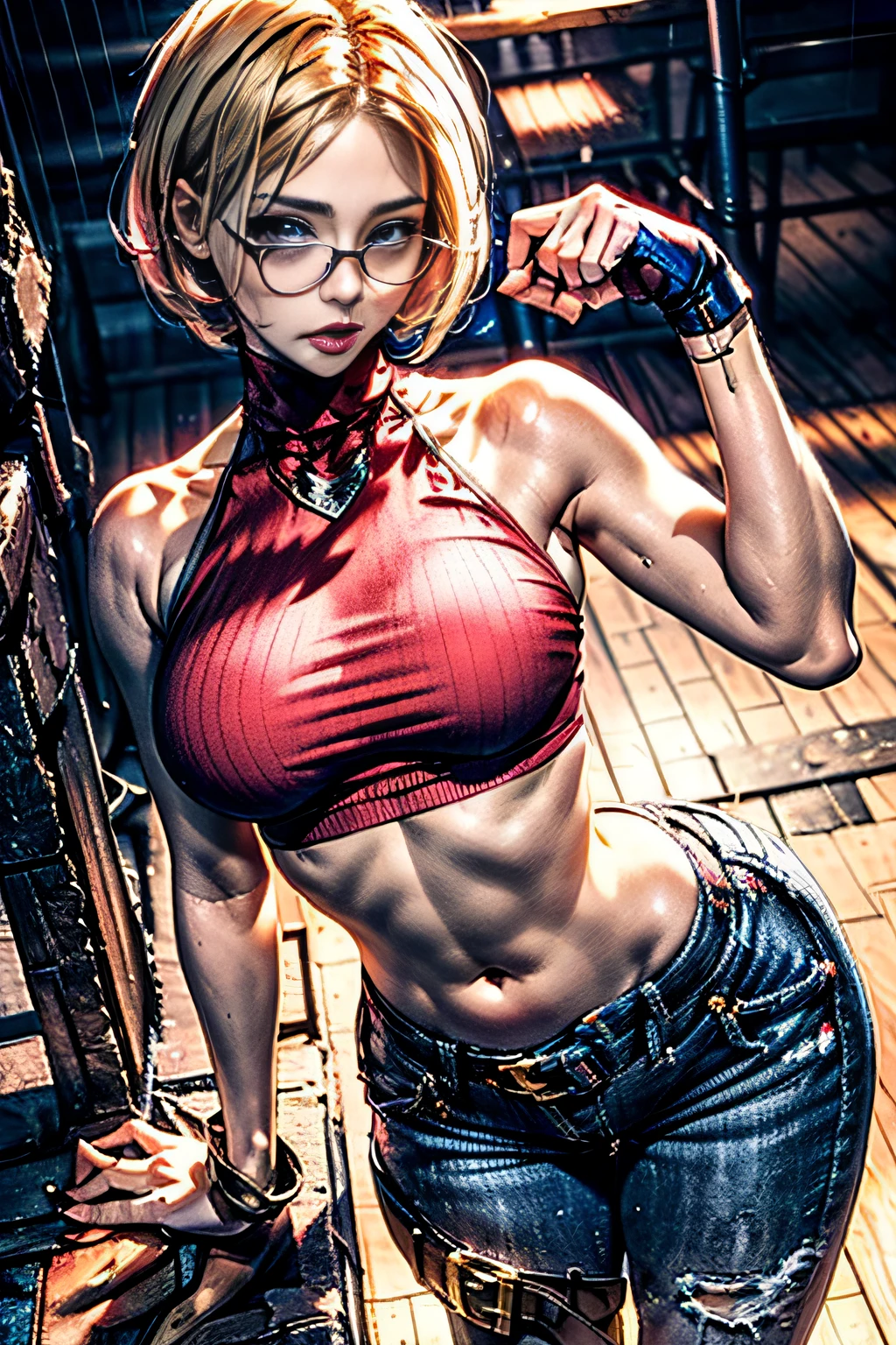 Mulher de 33 anos, crouched inside a prison cage,  cosplay todo rasgadoda superheroina supergirl, barefoot, wearing garter belt and drag socks, com os pulsos presos por correntes, com os tornozelos presos por correntes, with the neck with thick collar fastened by chains, muito suado, chorando muito, gritando apavorada