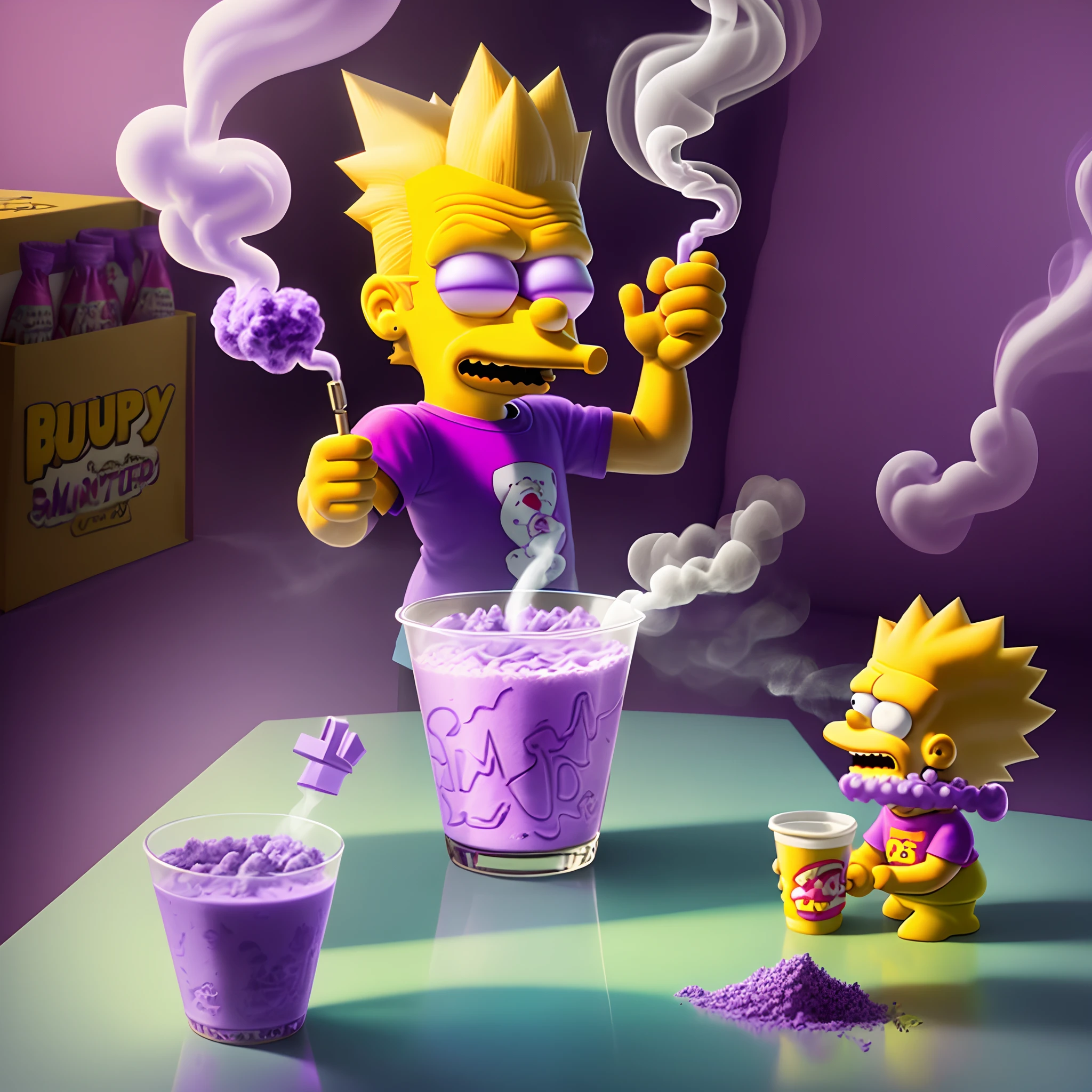 BART Simpson 3d smoking a blunt with double cup of lean glowing purple