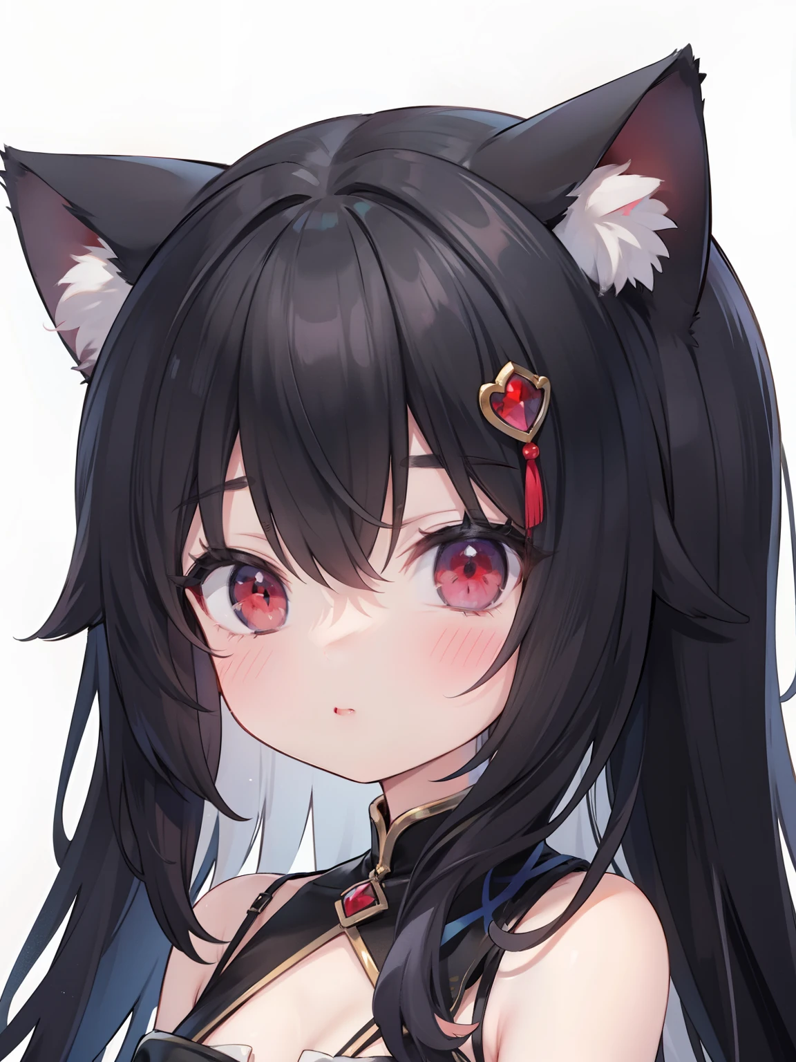 Black hair,cat ear,Cat girl,Red eyes,