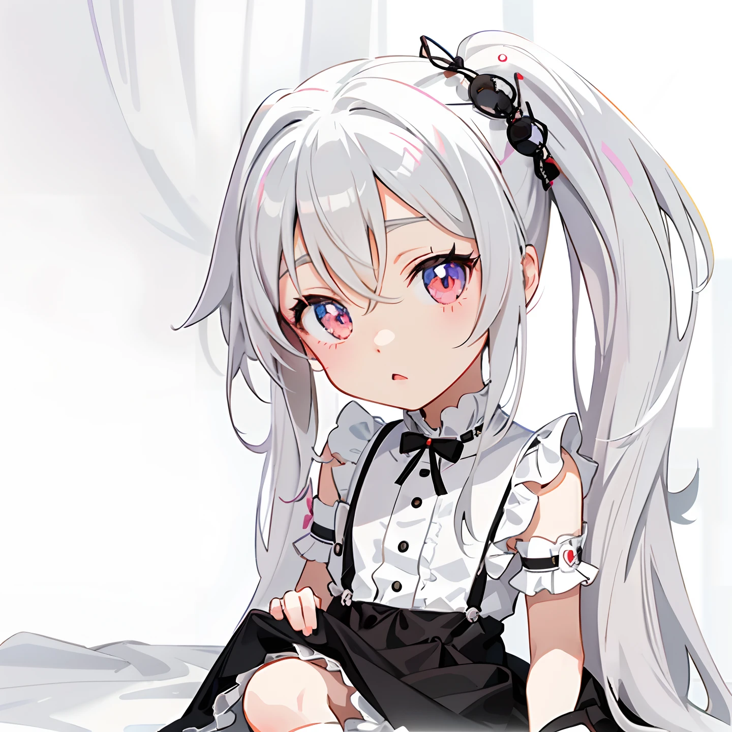 anime girl with long hair sitting on a bed with a white background,  in dress, small curvy lolite anime waifu in a nice dress, anime visual of a cute girl, an anime girl, cute anime girl, anime waifu, small loli giroung anime girl, soft anime illustration, anime girl, anime girl in a maid costume