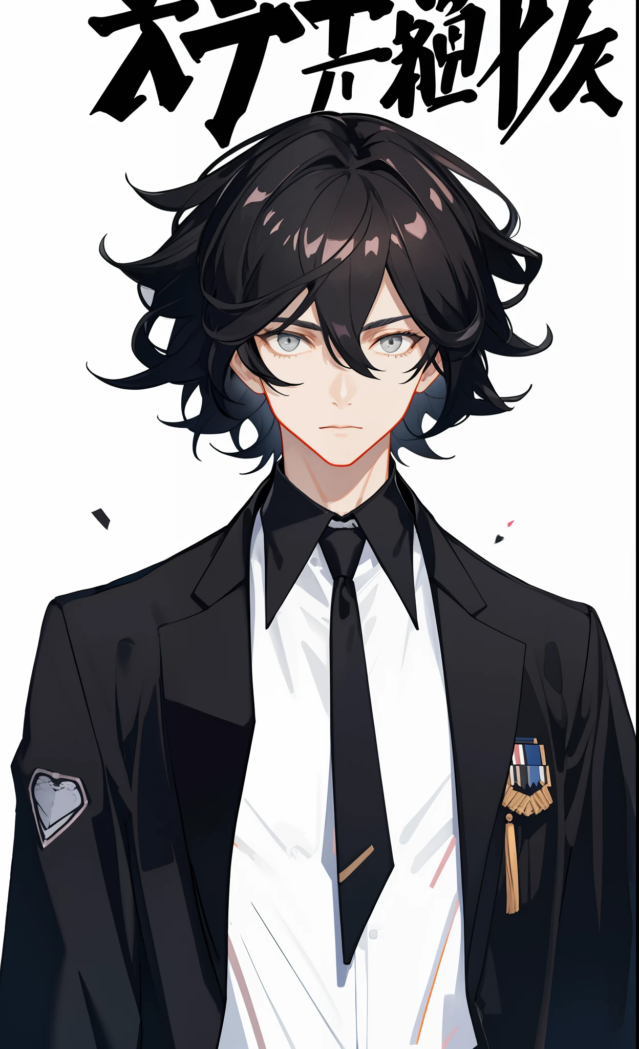 A man wearing a stylish black blazer jacket, looking to the side,short messy hair,hair covering the eyes, wearing black air force 1, absolutely stunning art, extremely detailed