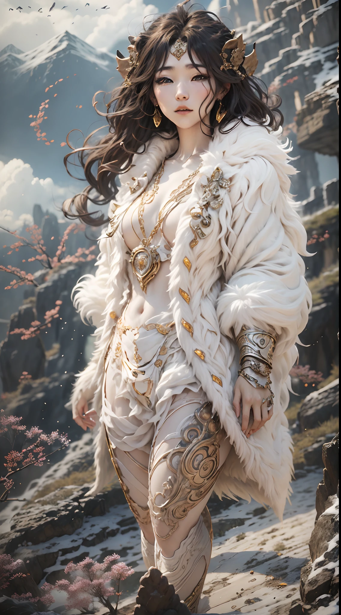 dream-state、fanciful、the Lion、tmasterpiece,Toenails,sickle,salama,Layered hair,White fur,Riding,超高分辨率,high high quality,Export details,Great Wilderness East Meridian,