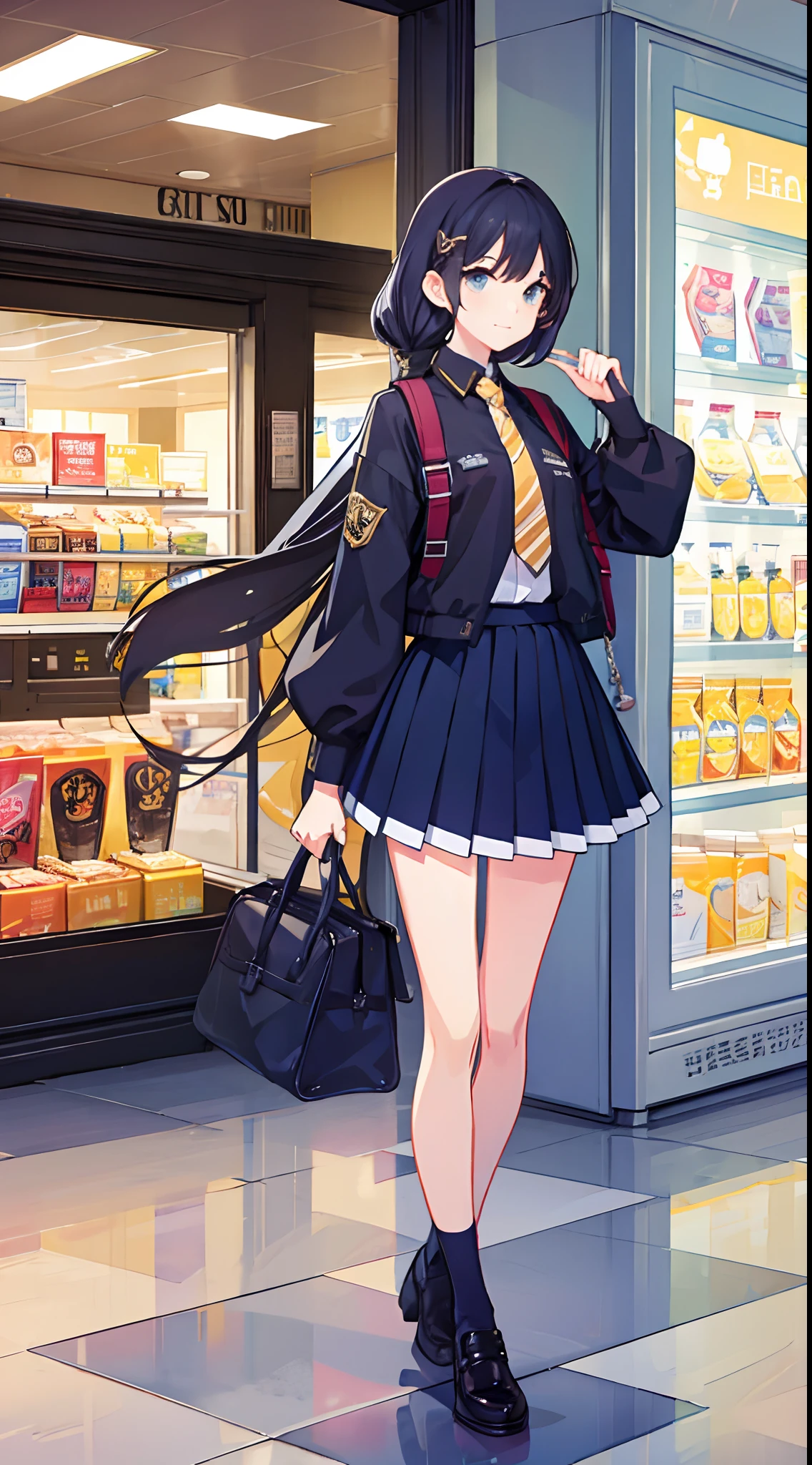 a cute feminine boy at a mall, skirt