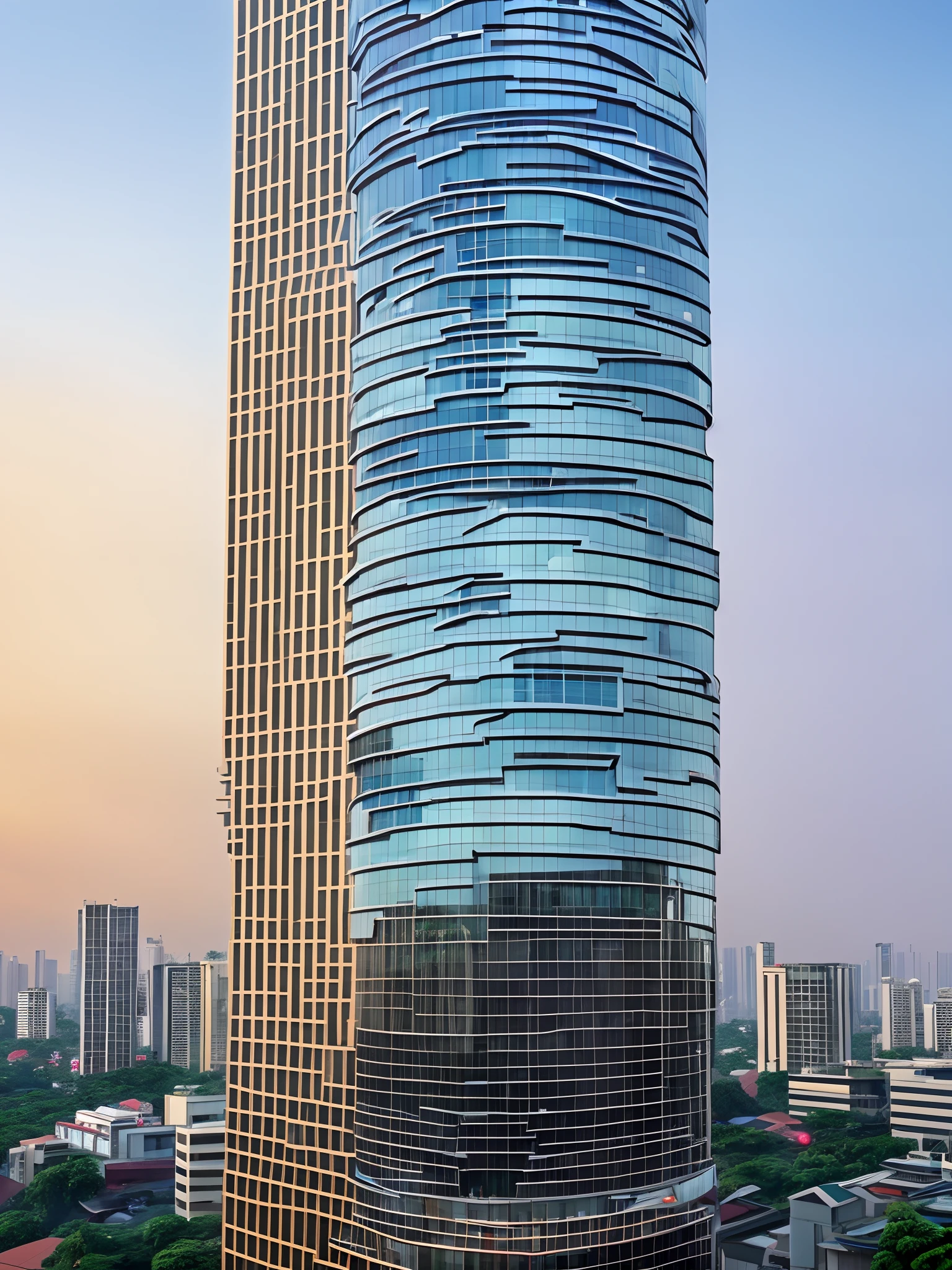 City Landmark: Jakarta, Digital Harmony Tower Description: A 350-meter tall skyscraper equipped with a state-of-the-art digital facade displaying real-time data and art. The top hosts a digital art gallery dedicated to AI-generated pieces. --auto --s2