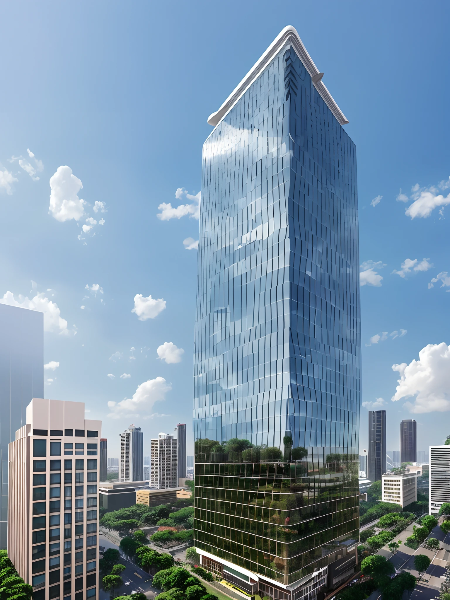 City Landmark: Jakarta, Digital Harmony Tower Description: A 350-meter tall skyscraper equipped with a state-of-the-art digital facade displaying real-time data and art. The top hosts a digital art gallery dedicated to AI-generated pieces. --auto --s2