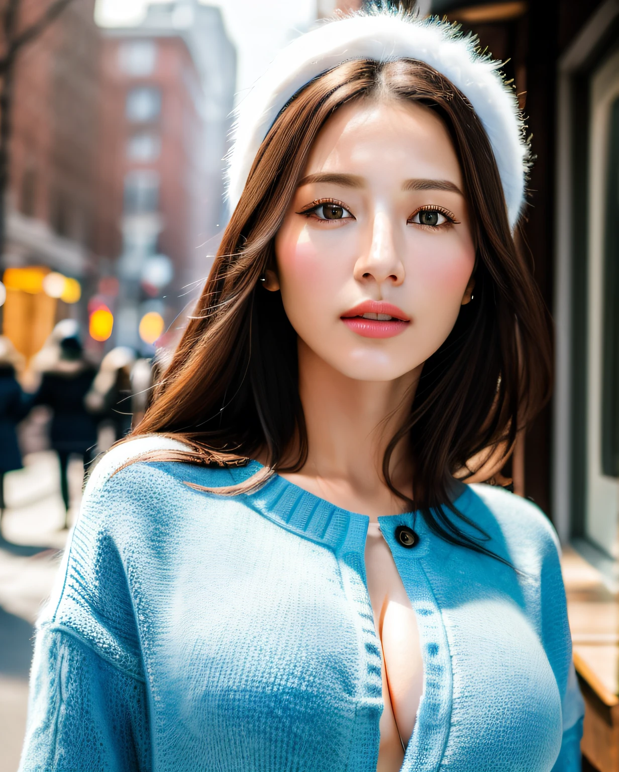 ((Best quality, 8k, Masterpiece :1.3)), Beautiful face, (photo realistic:1.4), soft lighting, (high detailed skin:1.3), 8k uhd, dslr, high quality, high resolution, 4k, 8k, absurdres, best ratio four finger and one thumb, (realistic:1.4), ((realistic medium breasts :1.3)), Highly detailed face and skin texture, Detailed eyes, Double eyelid, full body view, winter outfit,