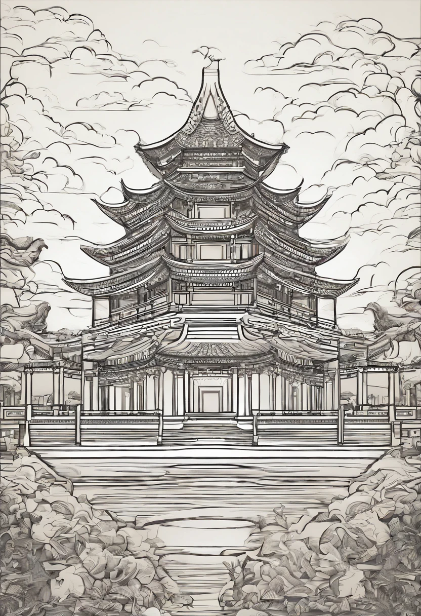 Chinese palace of the Tang Dynasty, in wonderland, surrounded by cloud, Far perspective, 。.。.3D, China-style, Reddish yellow tones。8K, High detail, Chiaroscuro, Depth of field, god light, stereograms, hyper HD, hyper HD, Textured skin, High details --auto