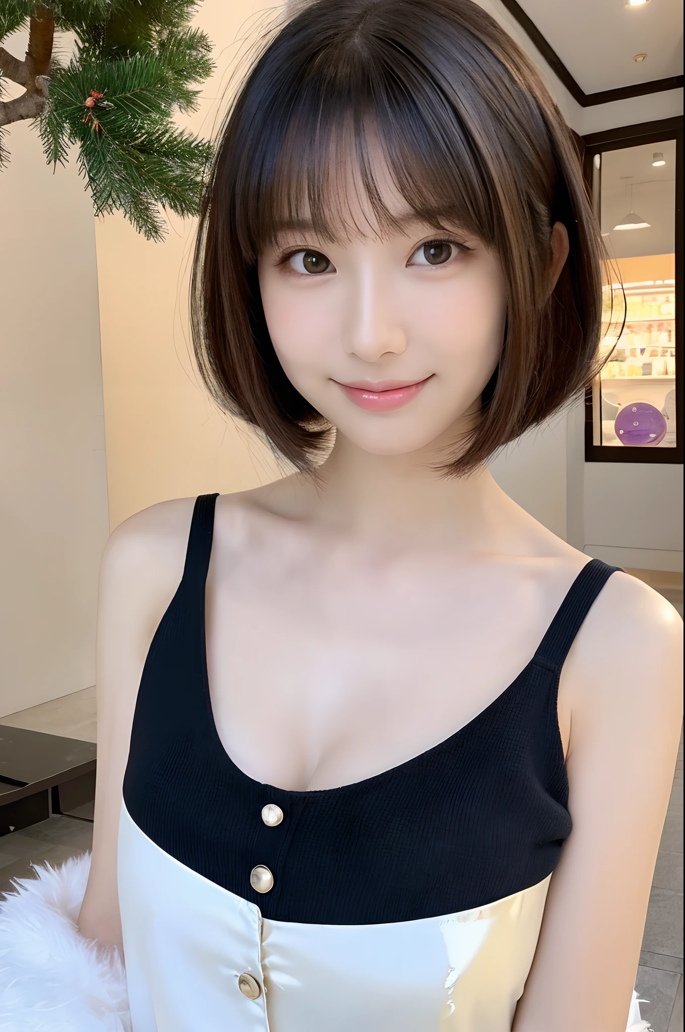 Upper class girl in elegant formal dress of random colors、Biting pose、Cunning Smile、Bobcut