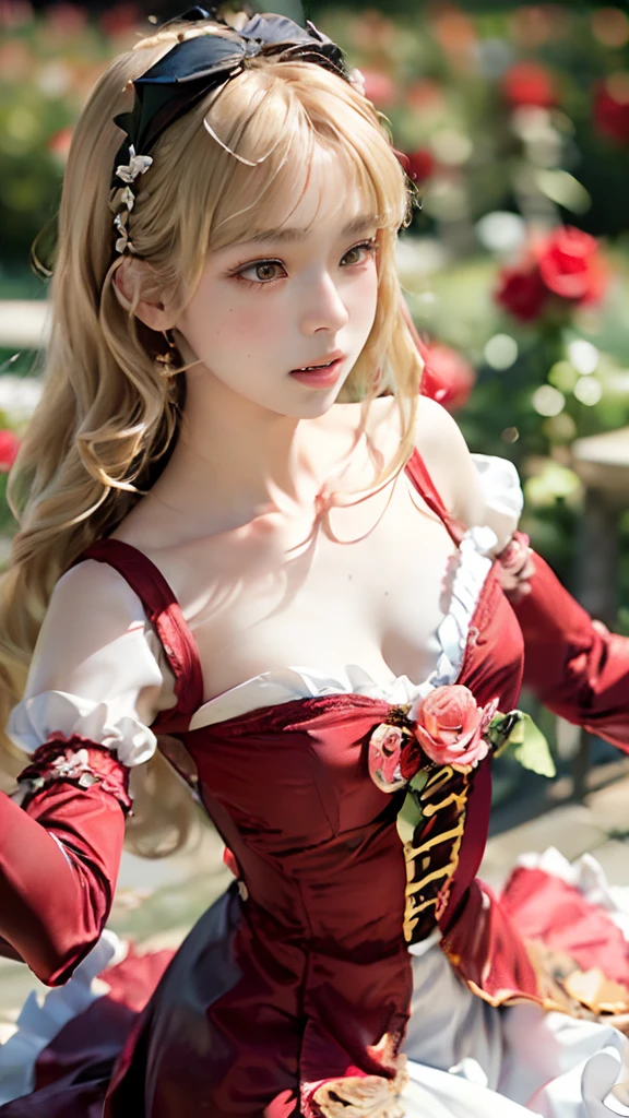 Princess_Peach (wearing pink gown), 1girl, blonde hair, seductive expression, sexy eyes,  big breasts, smile, cute, looking at viewer, long hair, (breast focus:1.2), (realistic:1.2), (far view: 1.2), (realism), (masterpiece:1.2), (best quality), (ultra detailed), (8k, 4k, intricate),(full-body-shot:1.5), (85mm),light particles, lighting, (highly detailed:1.2),(detailed face:1.2), (gradients), sfw, colorful,(detailed eyes:1.2), (detailed garden with flowers: 1.2),(detailed background), (dynamic angle:1.2), (dynamic pose:1.2), (rule of third_composition:1.3), (Line of action:1.2), wide shot, daylight, solo.