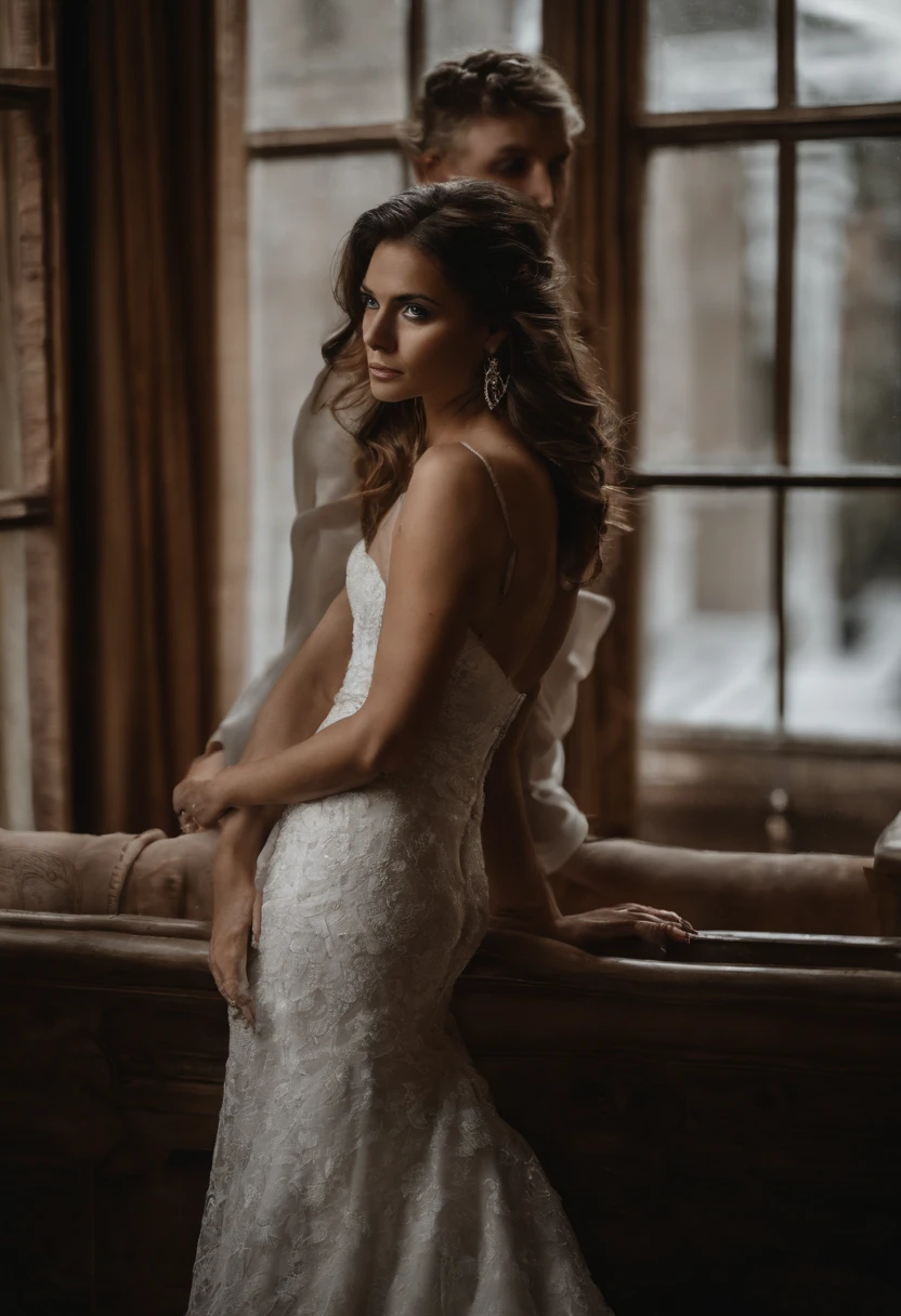 (melhor qualidade,Altas:1.2),(Realistic:1.37),Rosto detalhado, foto fotorrealista, em uma cidade movimentada, A Sexy Mom (O rosto de Nina Dobrev) e seu lindo filho de quatro anos (boy) (cabelos loiros e olhos brilhantes) tecer pelas ruas, their hands clenched tightly as they explored the sights.