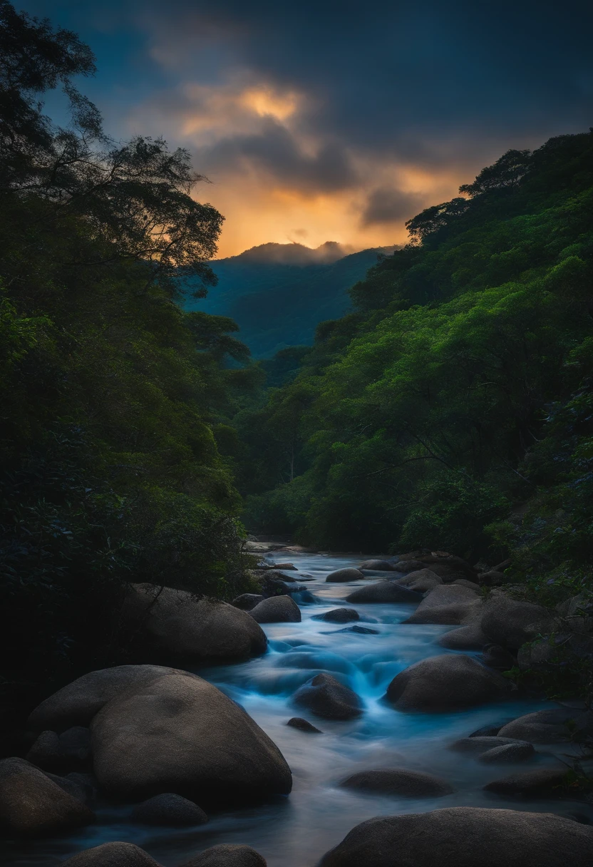 floresta a noite, lua cheia, homen com olhos azul e cabelo branco
