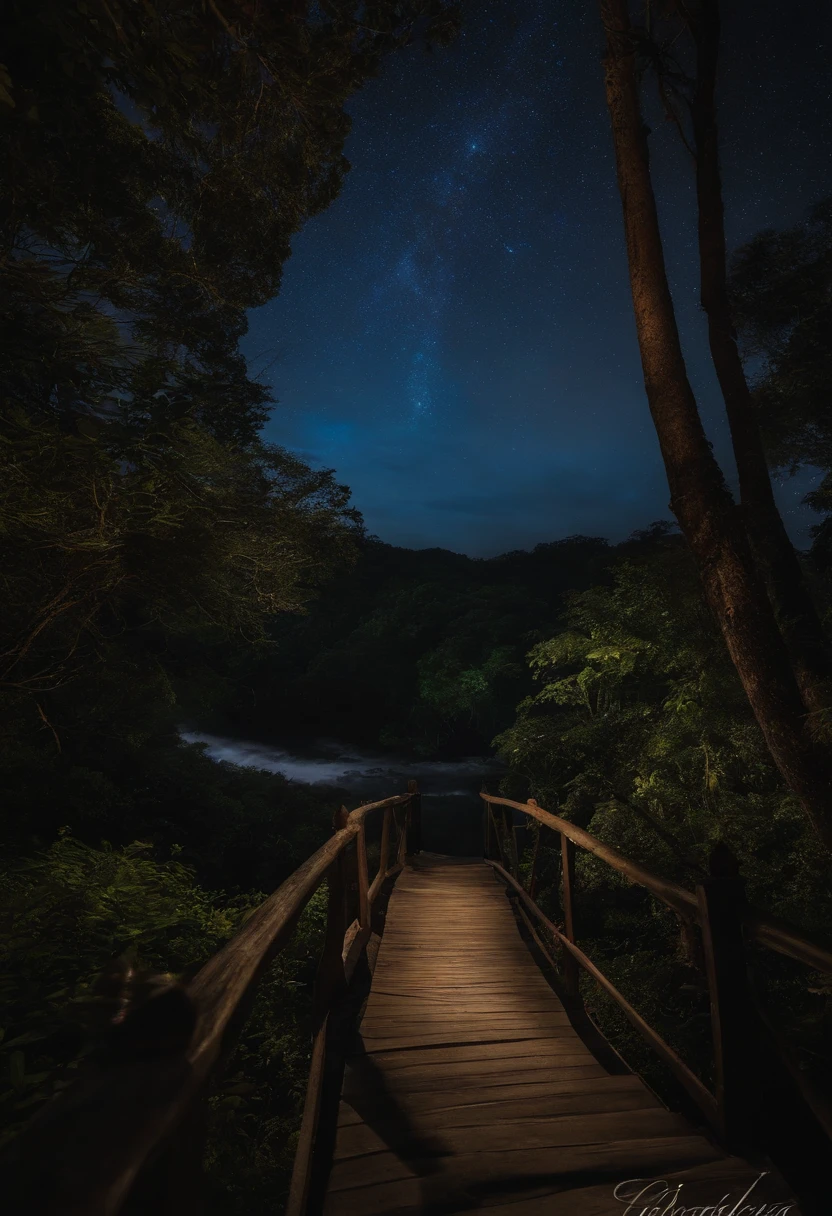 floresta a noite, lua cheia, homen com olhos azul e cabelo branco