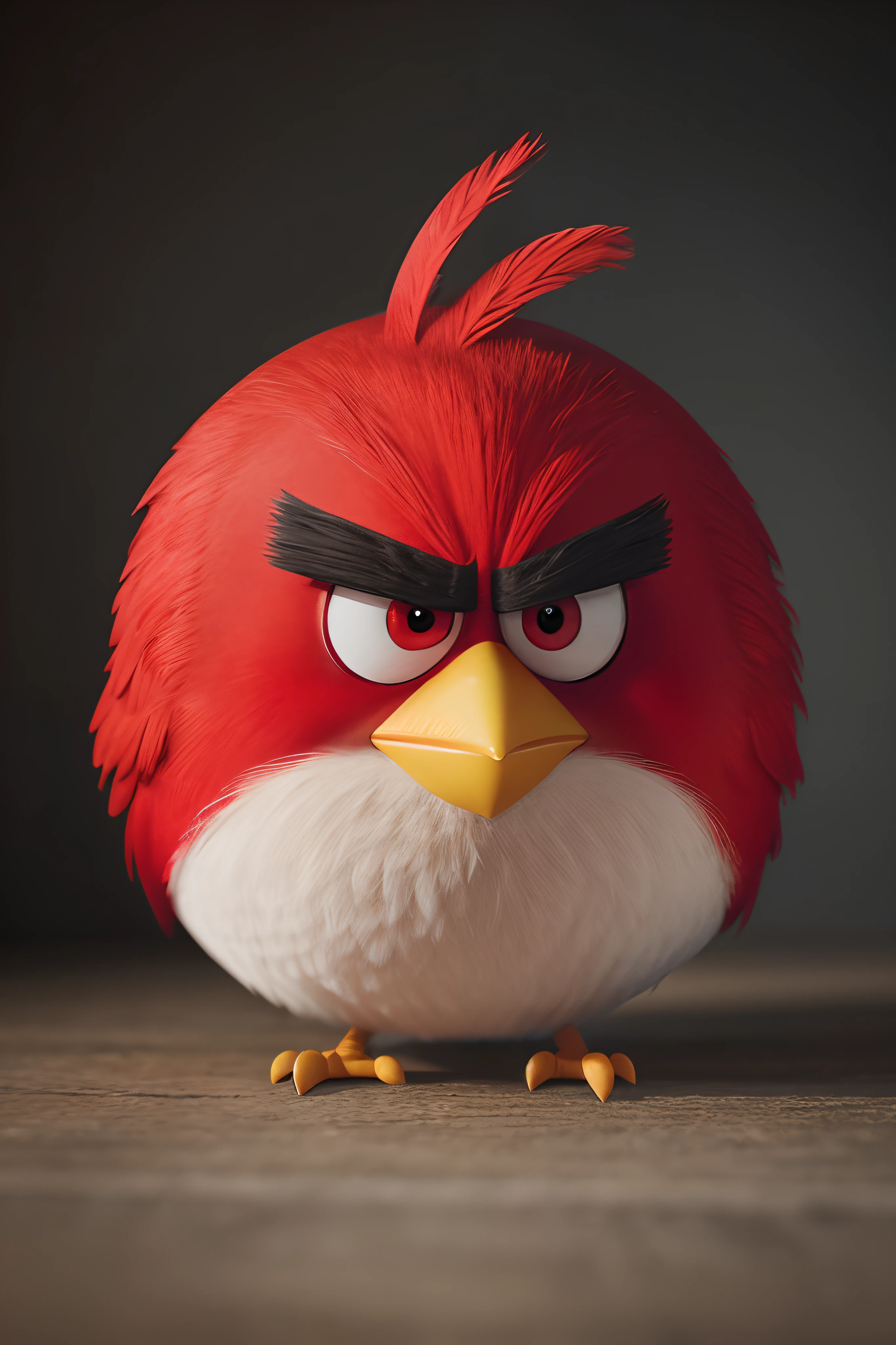 Red From Angry Birds staring at you, (photorealism) (super realistic) (realistic)