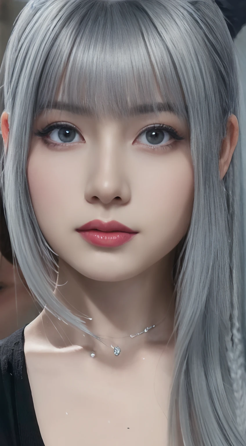 ((Gray hair 2.0))Super close up portrait of beautiful woman face with gray hair