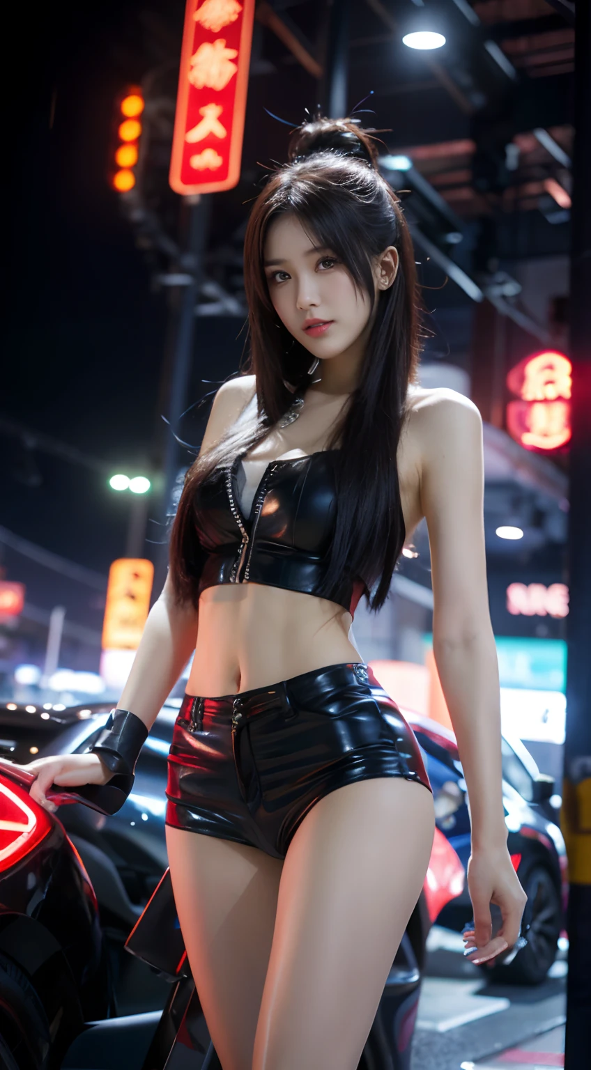 pureerosface_v1 ulzzang-6500 corneo_covering_breasts_one_arm, ass, (8k, best quality, masterpiece:1.2), (realistic, photo-realistic:1.37), ultra-detailed,
1 girl,cute, solo, (tifa lockhart), (big breasts),(beautiful detailed eyes), (smile:1.2), (closed mouth), arms behind back,
neon lights, cityscape, depth of field, dark intense shadows, sharp focus, cars, motion blur, motor bikes, depth of field, good composition, green glowing light,
Final Fantasy VII, dating,(nose blush), single elbow pad, black hair, red shoes, muscular,abs,taut shirt,no bra,black skirt, thighhighs, full body, head rest, lips, pretty face, low-tied long hair, ((red_eyes)), yellow flowers, (night:1.3), intricate, bokeh, cinematic lighting, photon mapping, radiosity, physically-based rendering, (Tetsuya Nomura style)