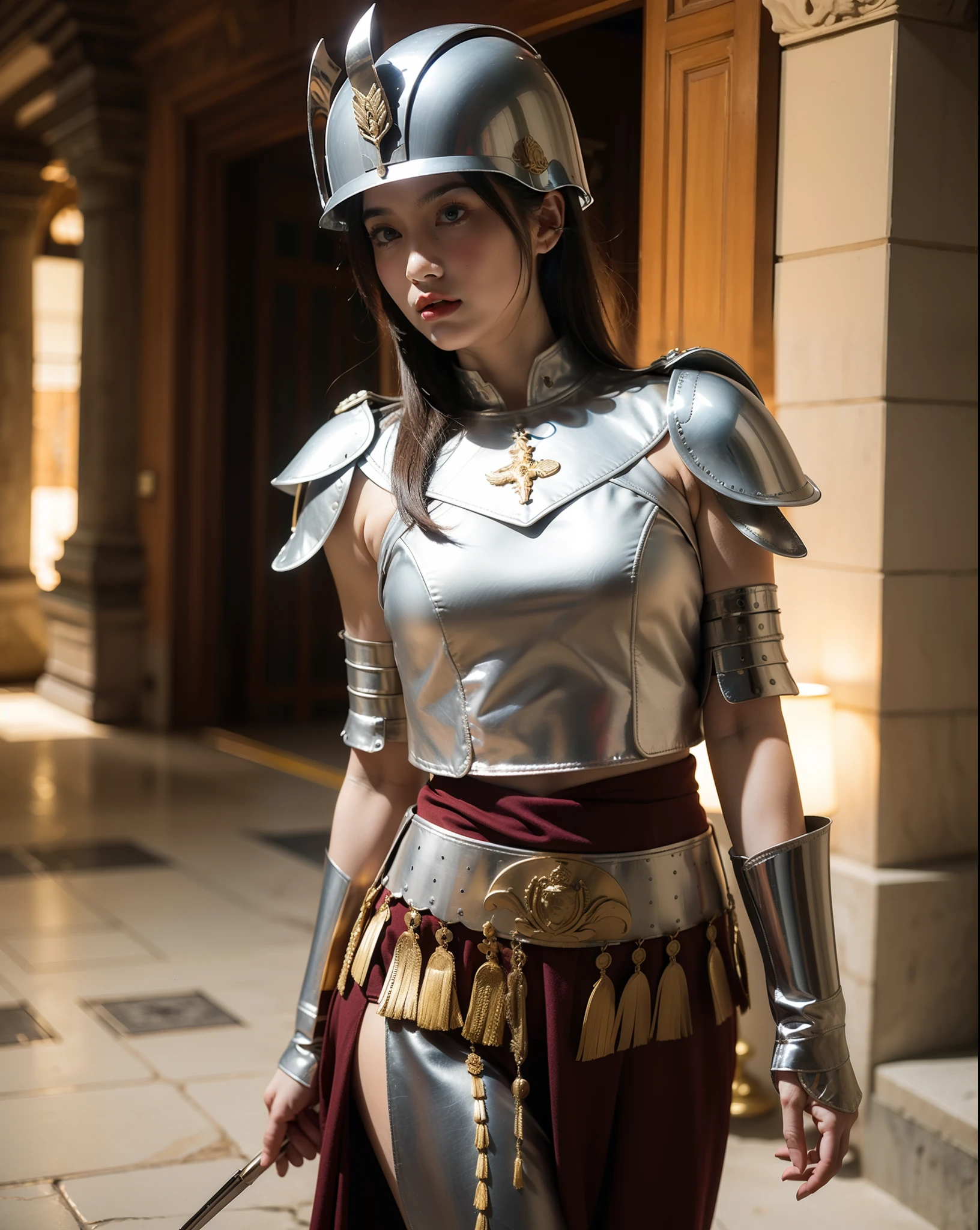 Beautiful woman in insanely intricate Roman legionnaire Outfit