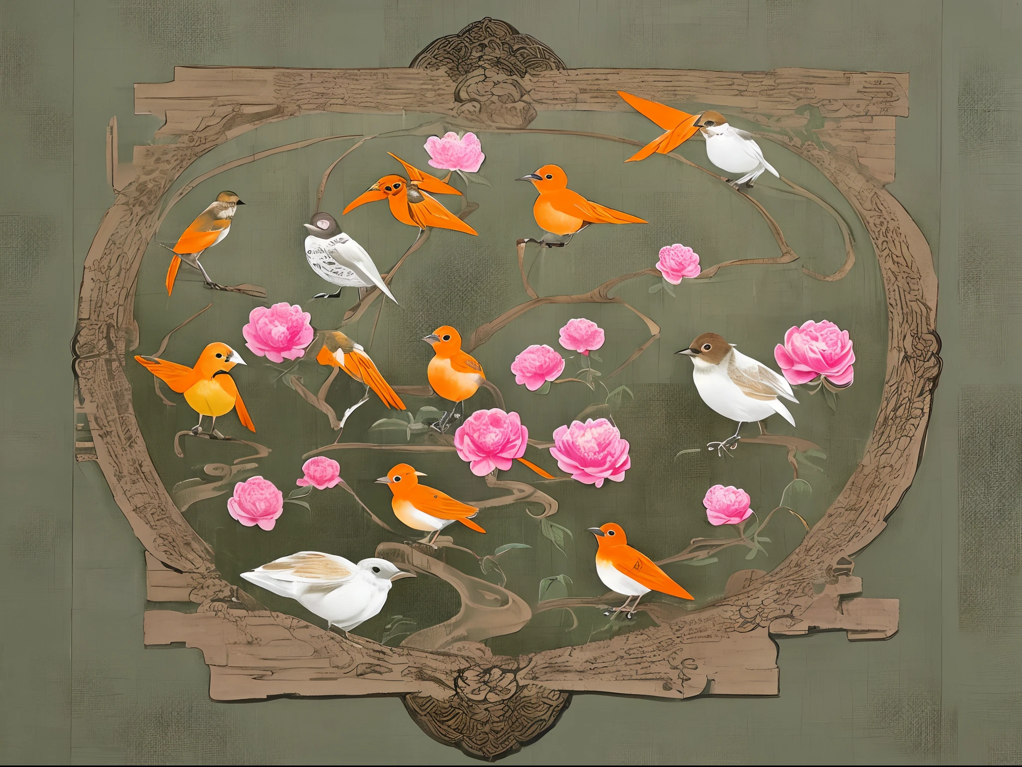 Traditional chinese painting，Meticulous，peony flower，birds and flowers，Oriole。