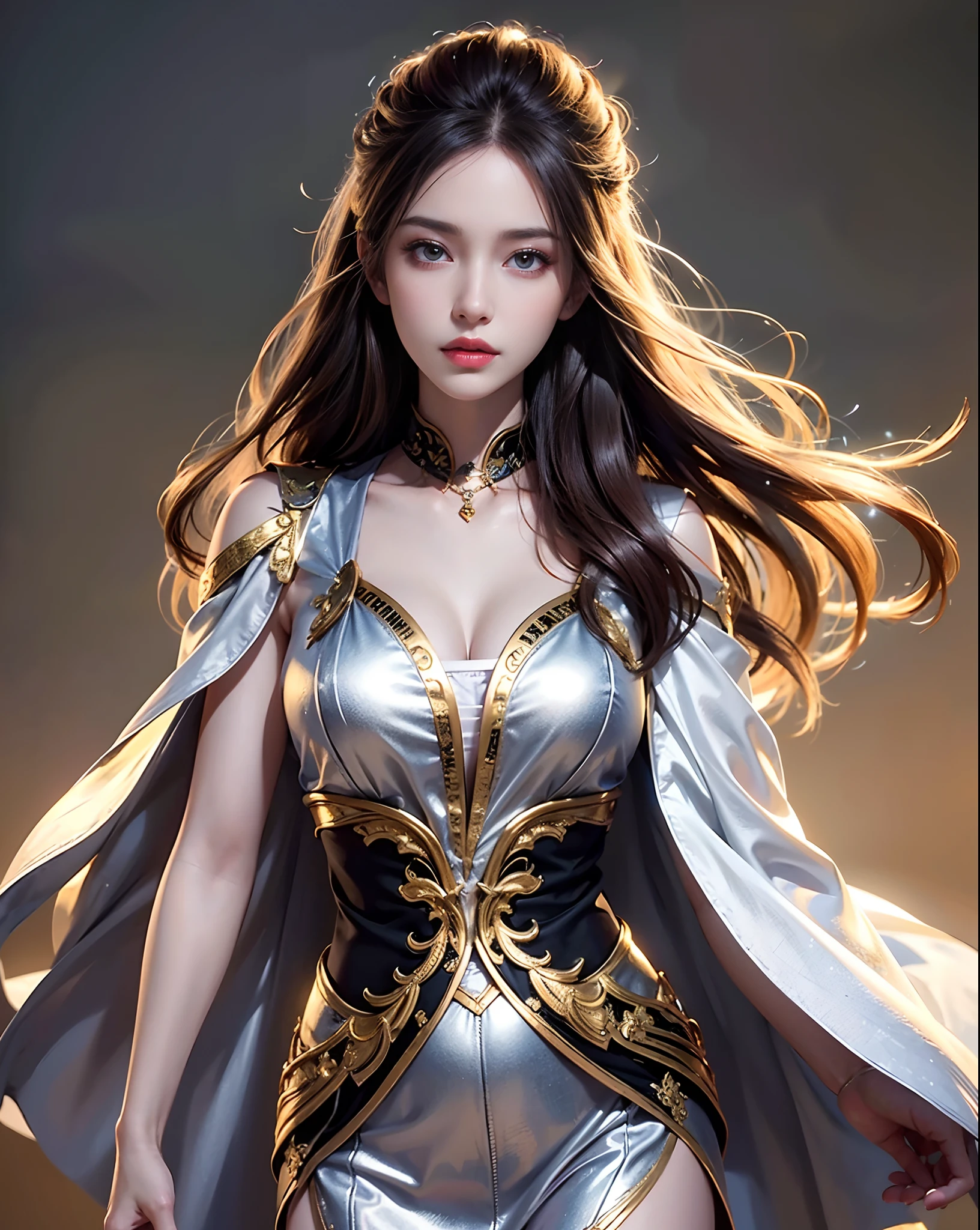 best quality, 8k, very delicate and beautiful, highly detailed face and skin texture, shiny skin, high resolution, beautiful girl in beautiful shining gold armor, sharp focus
