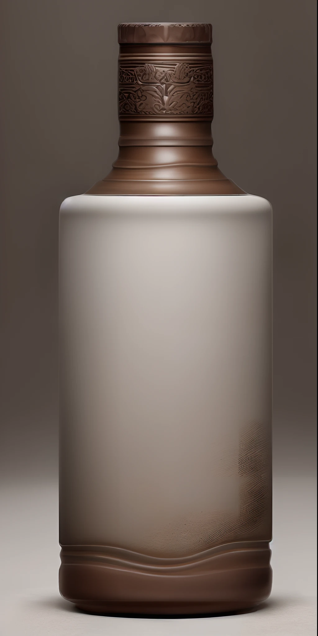 8K,fotografia do produto,Dark brown ceramic bottle,Ceramic texture,Smooth surface,rich details,Pure white background