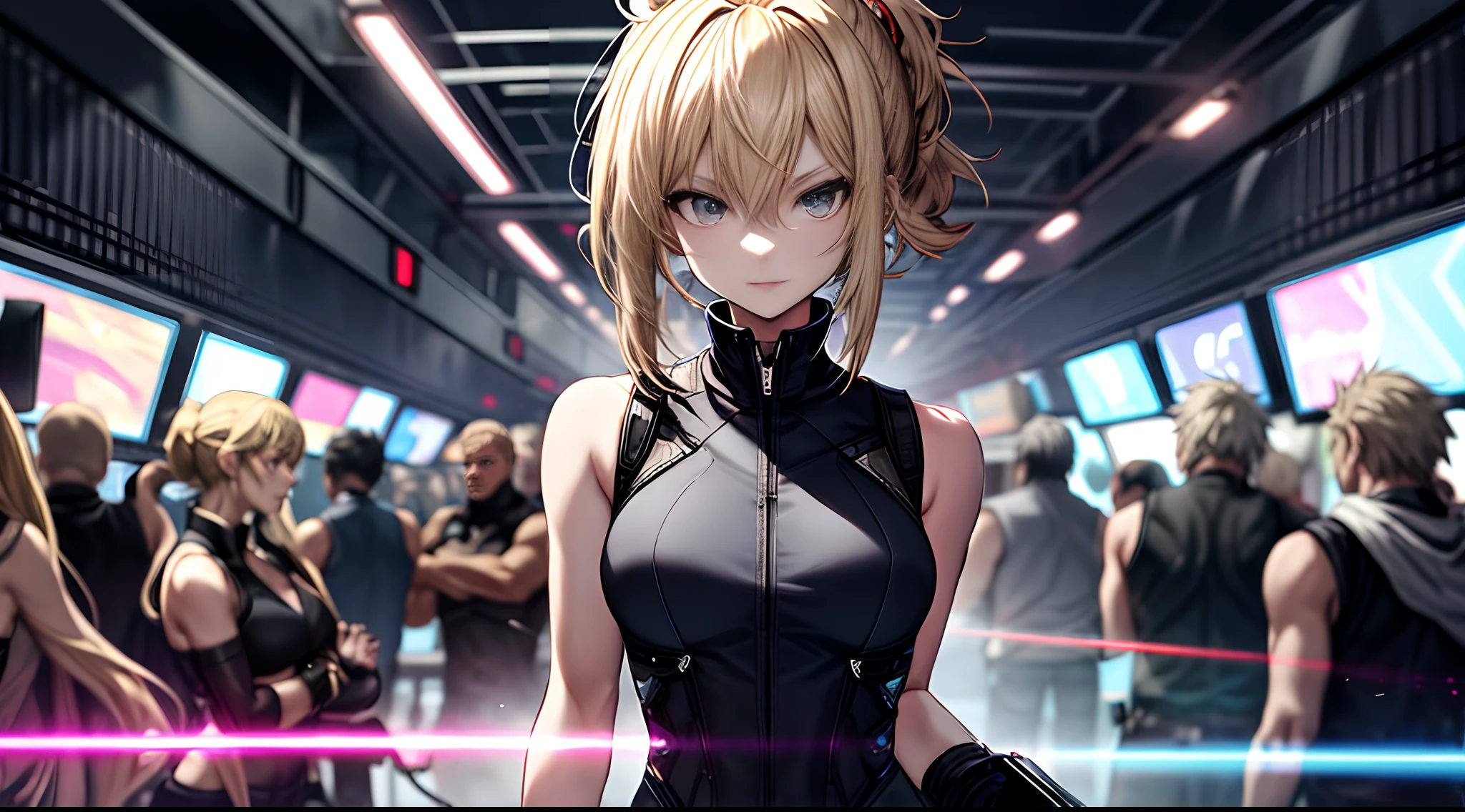 Driving、sleeveless、Bolides、a blond、poneyTail、Laser Bodysuit、Sleeveless、