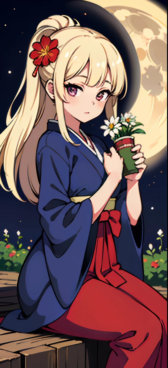 Best quality, High_Resolution, distinct_image, Detailed background ,Girl, Hanbok,flower,sonoko,Moon, Night,