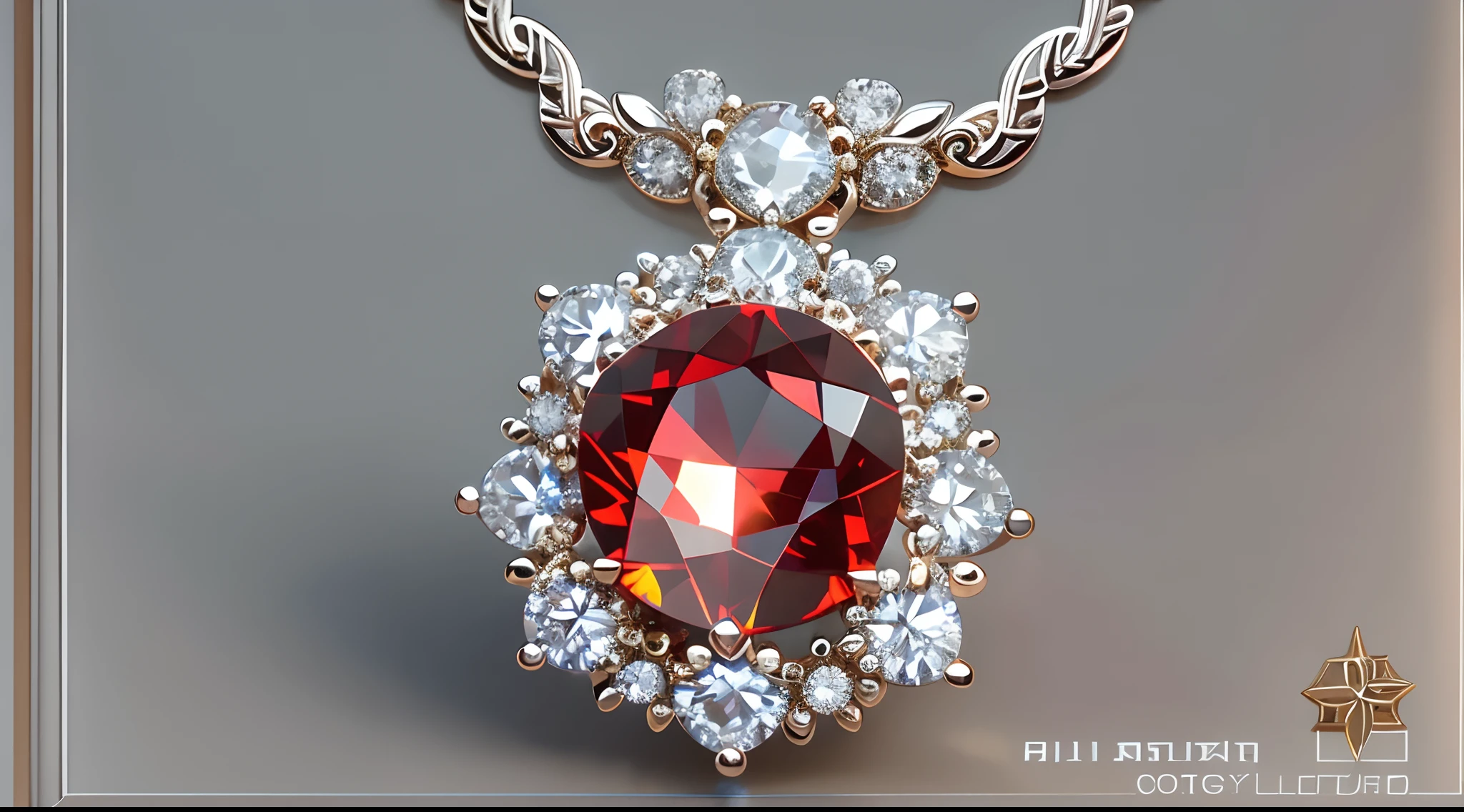 Diamond and ruby necklace from the book，Aurora chase，Extreme light and shadow，Extremely strong reflected light，Extreme ambient light，Extreme shadows，globalillumination，rendering by octane，Ultra photo realsisim，Hyper-realistic，soft sun light，（extremelycomplicateddetails:1.1）（Incomparably noble shape:1.1）artwork of a，invaluable，Close-up of items，a professional shot of