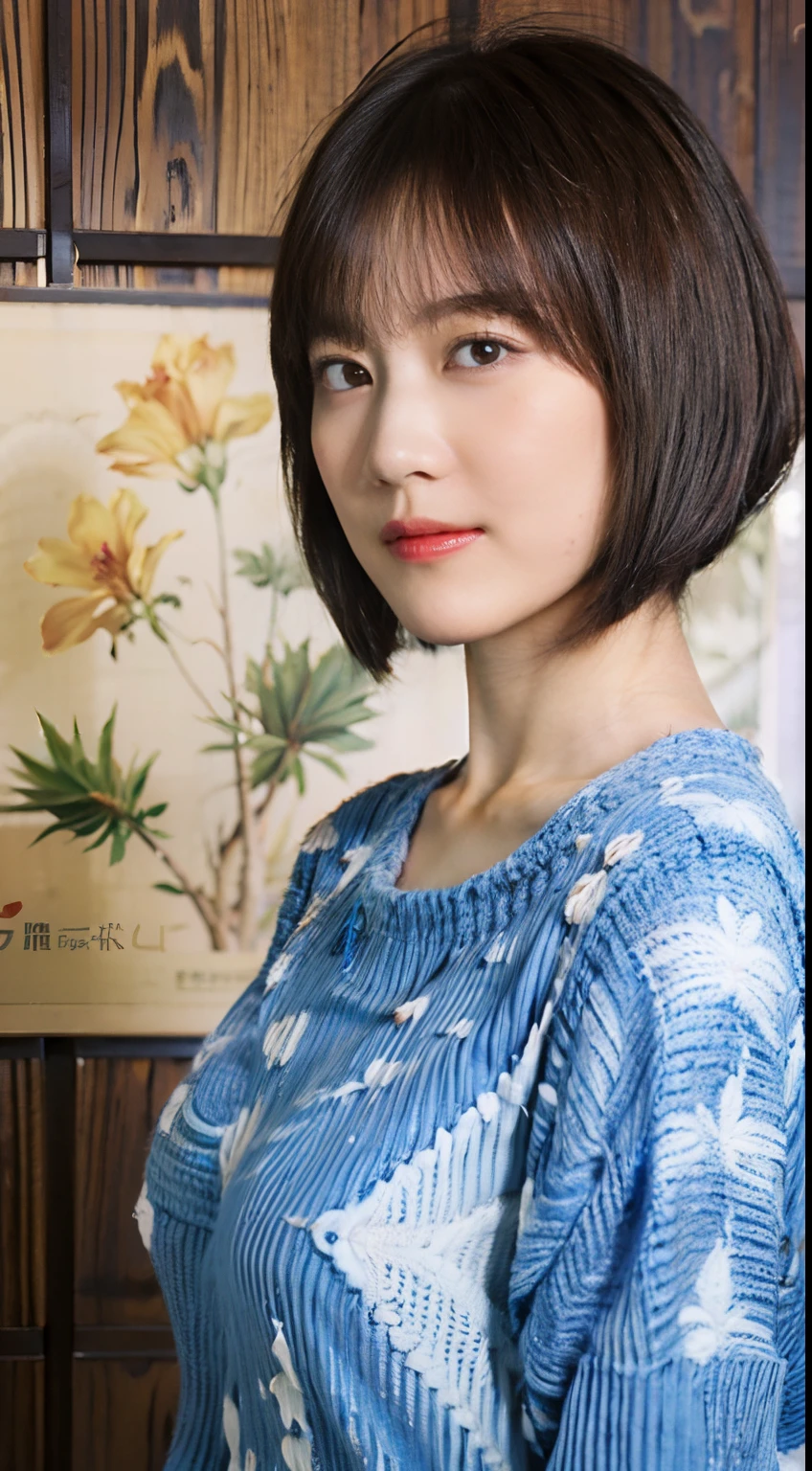 28
(Shorthair:1.23), (a 20 yo woman), (A hyper-realistic), (Masterpiece), (8KUHD), Focus on the face, (Fractal art:1.23), long sleeved shirt, (breast:1.23), serene expressions