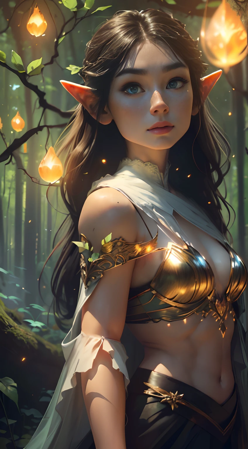 a portrait of a elf old man with freckles and bright striking blue eyes posing for a photo,full body, bare shoulders, muscular, fit, defined abs, thongs, (prominent cameltoe) white freckles, long flowing green hair flying, glowing radiance, beautiful pale makeup, color portrait, stunning portrait, elegant freckles, wearing black thongs with glowing runes of power, black gloves, star-shine, gold dust spread across her skin and her face, (dark, hyper-realistic photos (((portrait))) refraction ,Dark background of magical night forest, deep woods, towering ruins, starlight skies, A mystical and epic landscape, featuring a fantastical and surreal world of floating islands, giant trees, and mythical creatures, that transport the viewer to a world of imagination and wonder, artstation, digital art, intricate, trending, bright colors suitable for viewing in public places A masterpiece, the best quality, stunning reflections, the best reflections ever. (very detailed CG unity 8k wallpapers), (best quality), (best illustrations), (best shadows), forest theme with natural elements. Tall trees, quiet streams, small glowing mushrooms surrounded by delicate leaves and branches, with fireflies and glowing particle effects,, (natural elements), (jungle theme), (leaves), (twigs), (fireflies), butterflies, (delicate leaves), (glow), (particle effects). , Isometric 3D, Octane Rendering, Ray Traced, Super Detailed