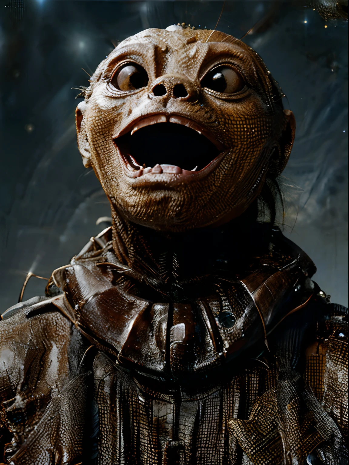Alien creatures，terroral，bucktooth，Facing the camera，Drooling，There are carcasses of animals all around，starryskybackground