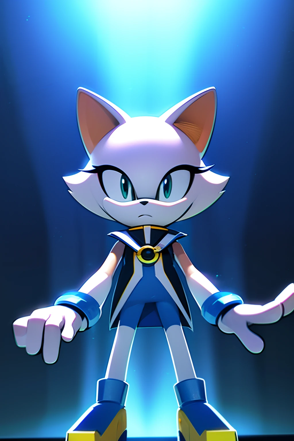 Blanco, ojos azules, parecida a silver pero es una chica gato, traje del futurista.