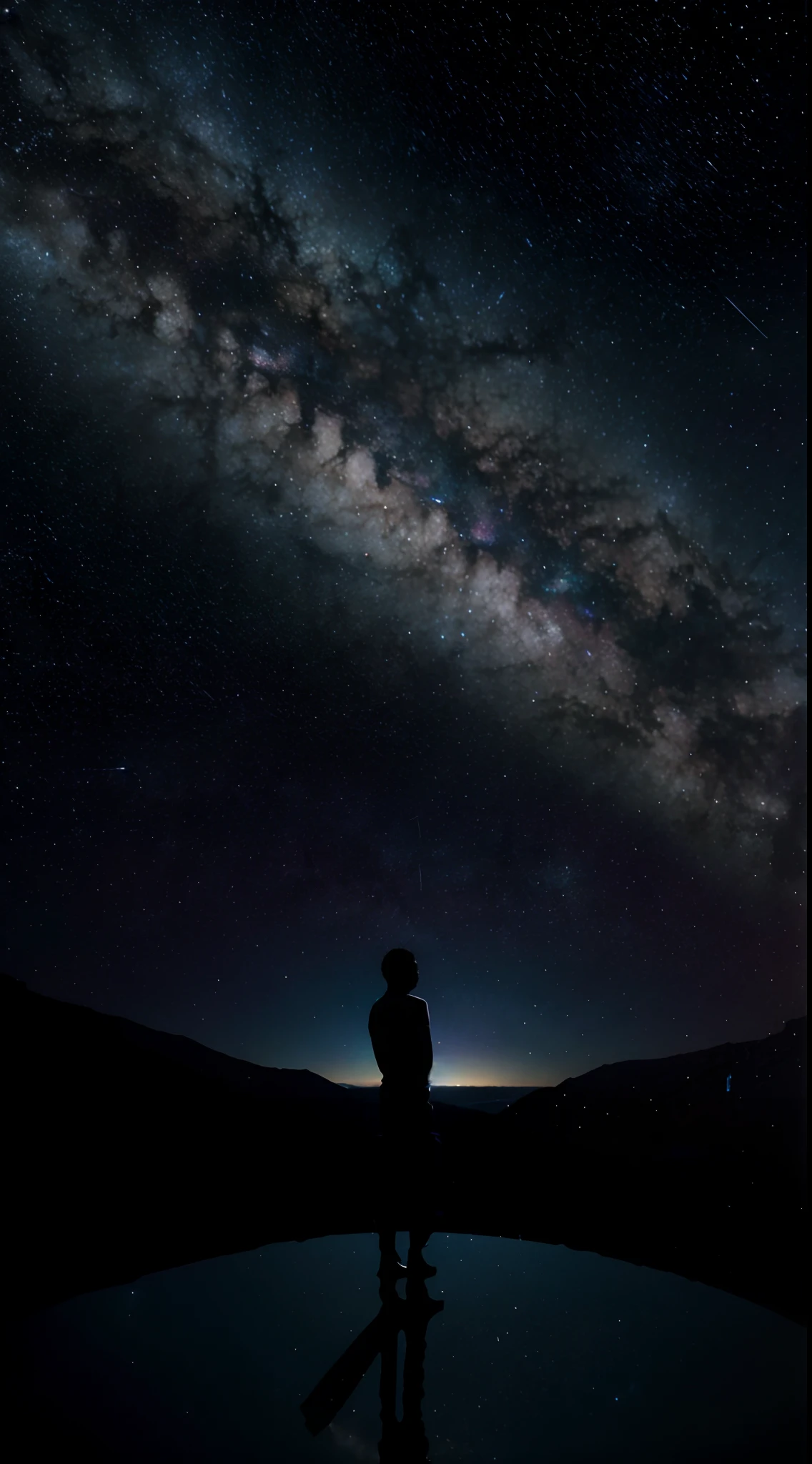 The background is the cosmic starry sky，A small black man with his back to the front，In the center of the picture is a galaxy vortex，Keep the whole simple，Don't be too fancy