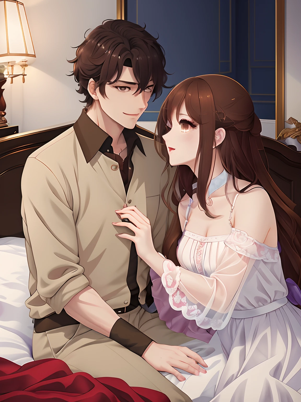 1girl, 1boy, nursing handjob, (breast sucking:1.0), , masterpiece, best quality, highly detailed,short brown  hair, brown eyes