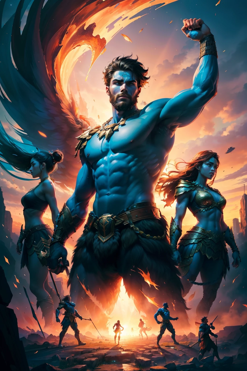 A powerful and inspiring artwork inspired by the lyrics "you are my champion, giants fall when you stand undefeated." The artwork depicts a determined figure standing tall and confident, symbolizing strength and resilience. The figure is surrounded by fallen giants, representing the obstacles and challenges overcome. Vibrant colors and dynamic brushstrokes convey a sense of triumph and victory.