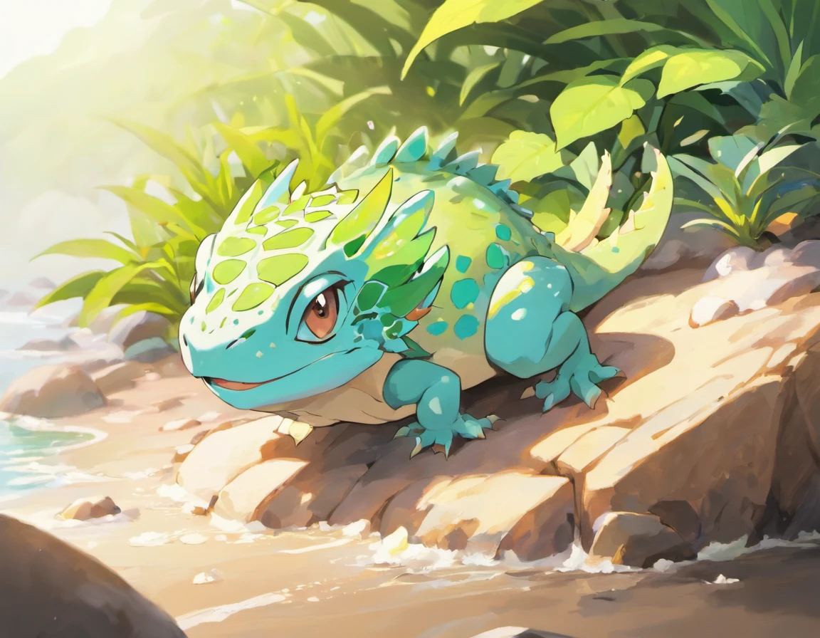 High-quality image quality，reptil、lizard、Eyelash horned lizard、a color，Lily White，Lying on the rocks