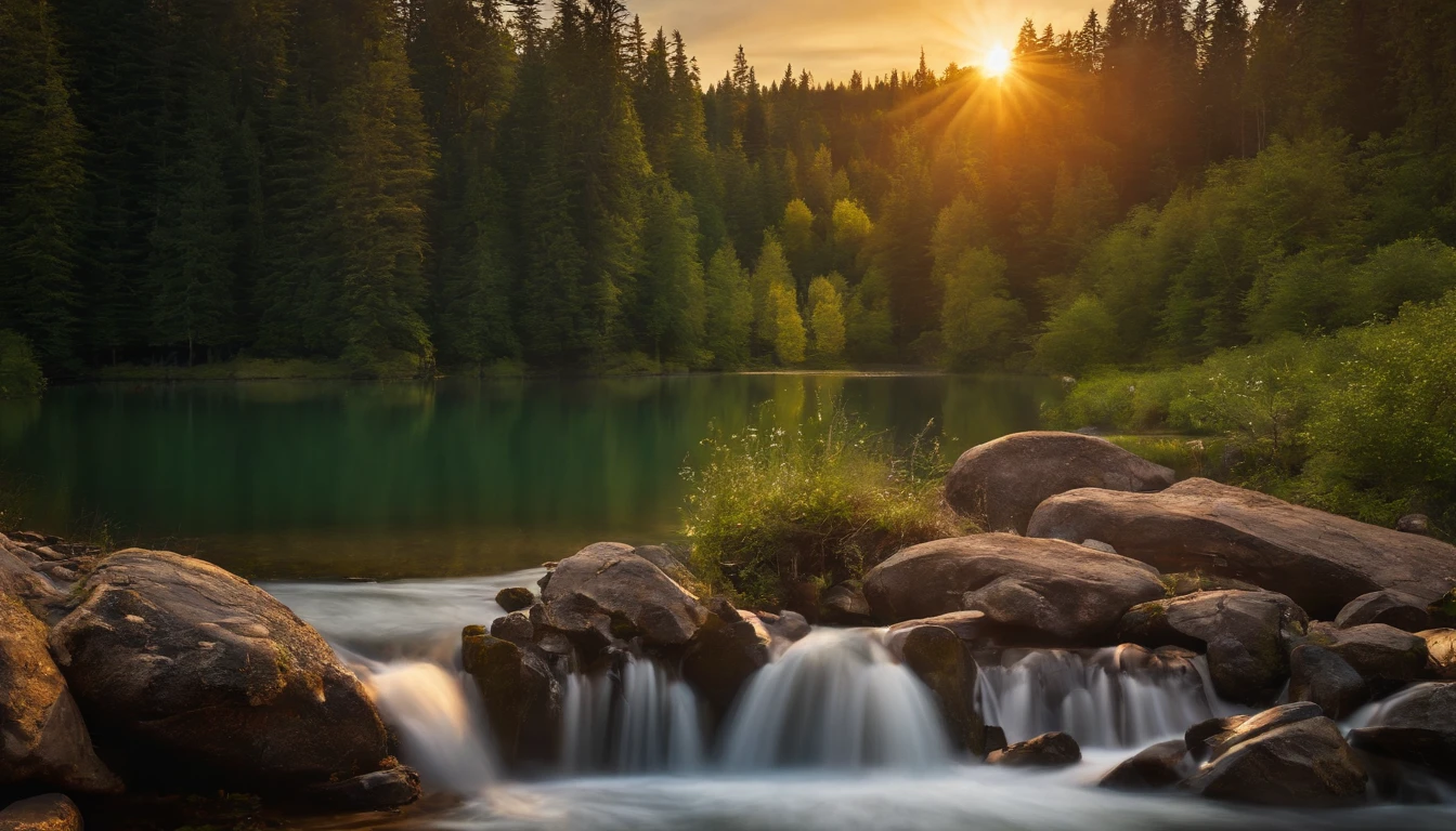 best quality,4k,highres,ultra-detailed,realistic,landscape,beautiful detailed scenery,nature park,peaceful atmosphere,towering mountains,lush greenery,twinkling sunlight,tranquil lake,crystal clear water,flowing river,cascading waterfall,colorful wildflowers,gently swaying trees,serene wildlife,soothing breeze,vivid colors,soft morning glow, golden sunset, breezy meadow,stunning panoramic view,harmony with nature.