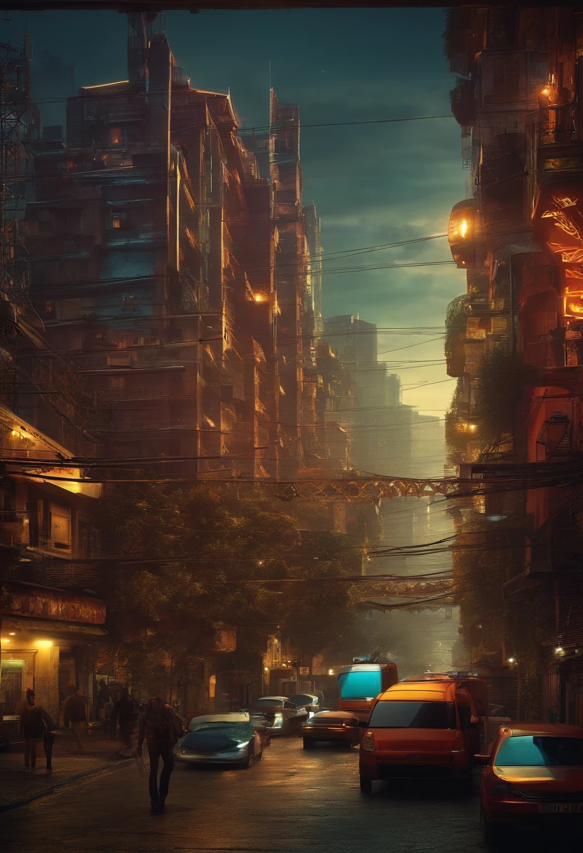 Ciudad estilo cyberphunk sin gente, y con callejones