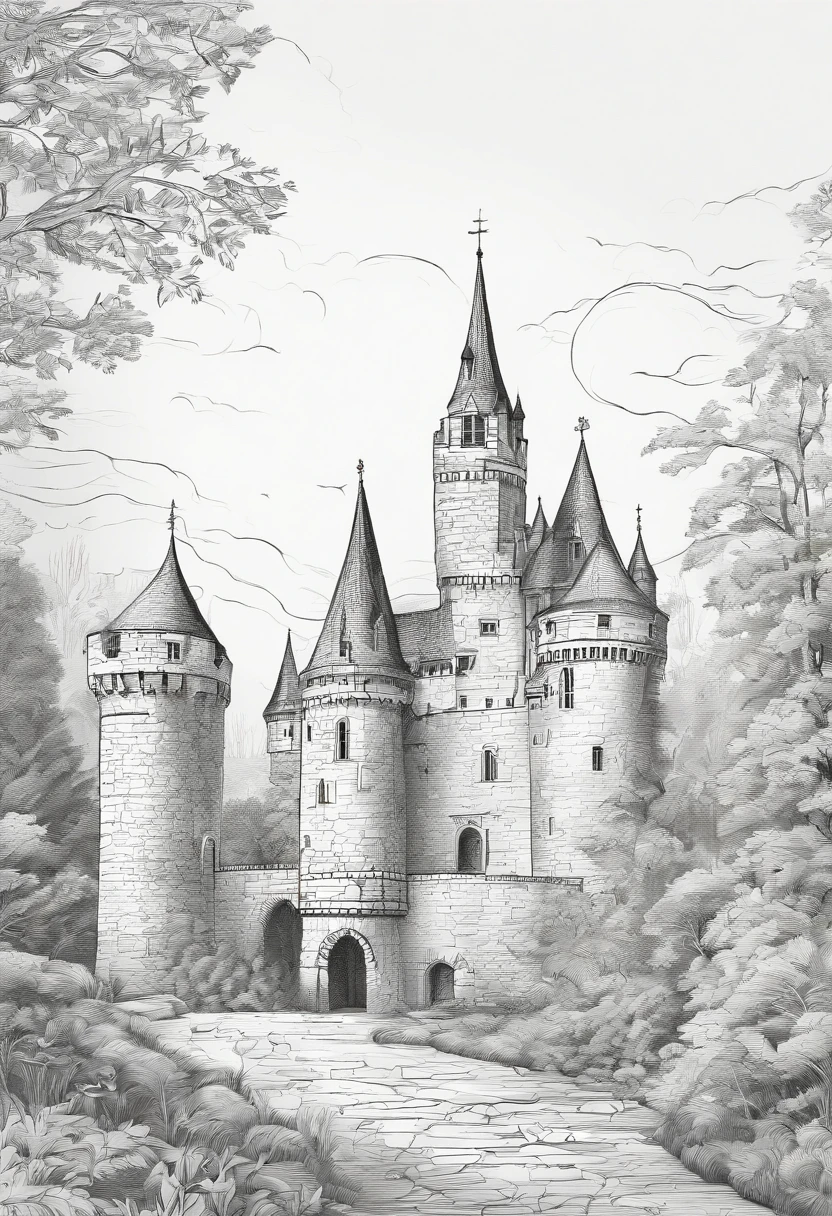 ((masutepiece)),((Best Quality)),((high detial)),((Realistic,))medieval Europe, Castle in the forest,