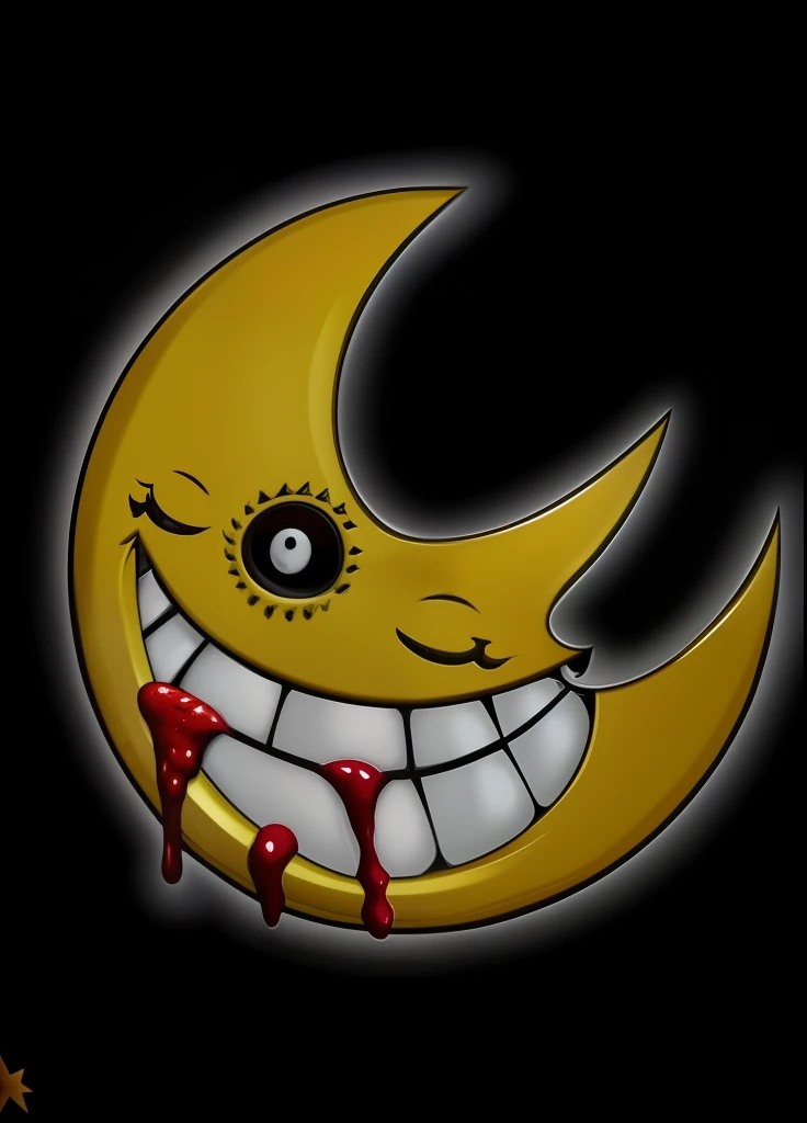 A close-up of a cartoon moon with blood dripping on it, vue de profil, wide evil grin, Oeil unique, Scary evil smile, evil grin, sourire fou, Photo de profil, sourire diabolique, Smile of horror, Sourire effrayant, Rire diabolique fou souriant, big evil grin, Sourire effrayant, Slight Evil Smile, Sourire de slasher, sourire, Sourire troublant, sourire sinistrement, deviant art, Peur, folie, Detailed