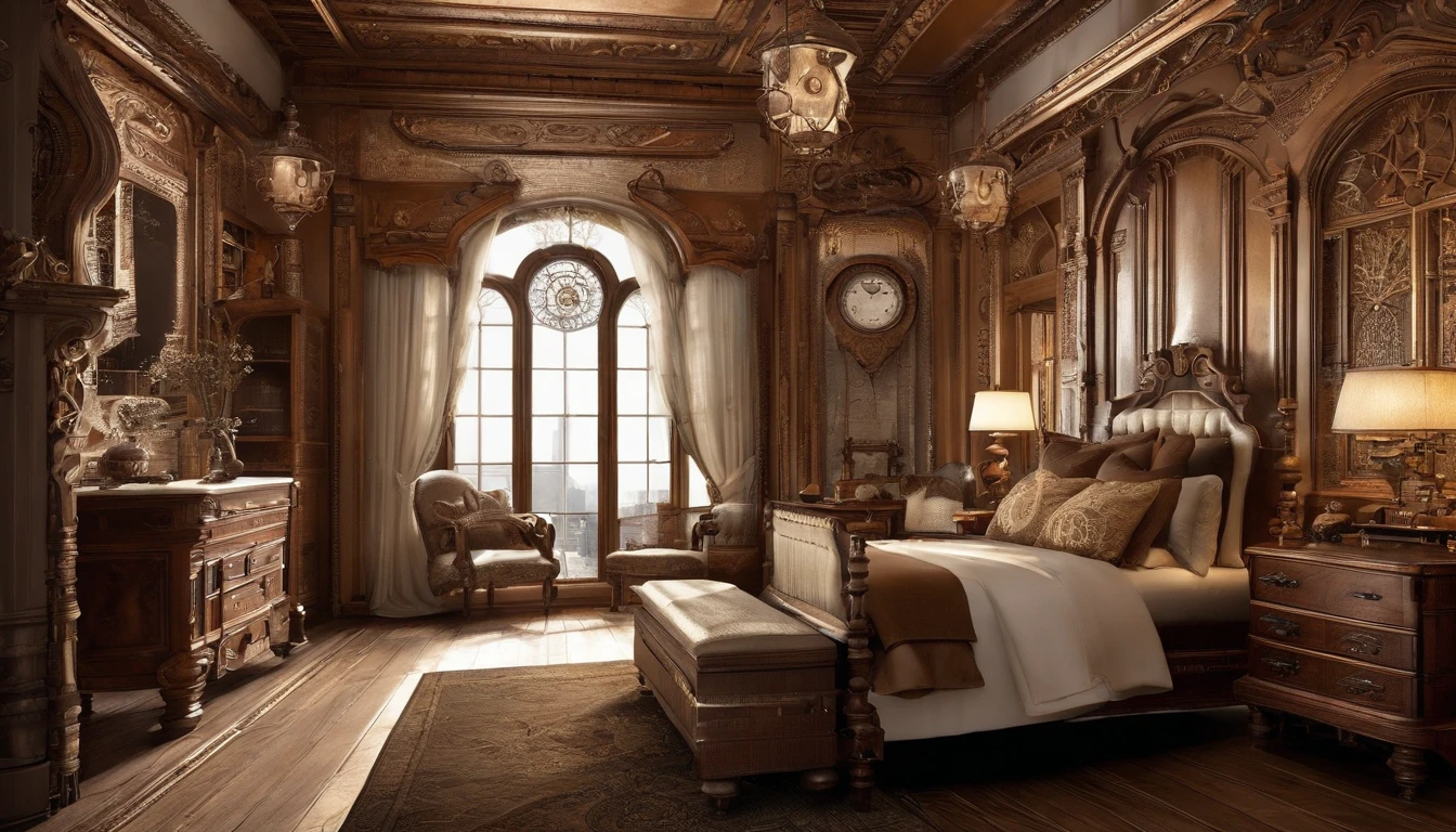 victorian, inn, bedroom scene, white and brown accents
